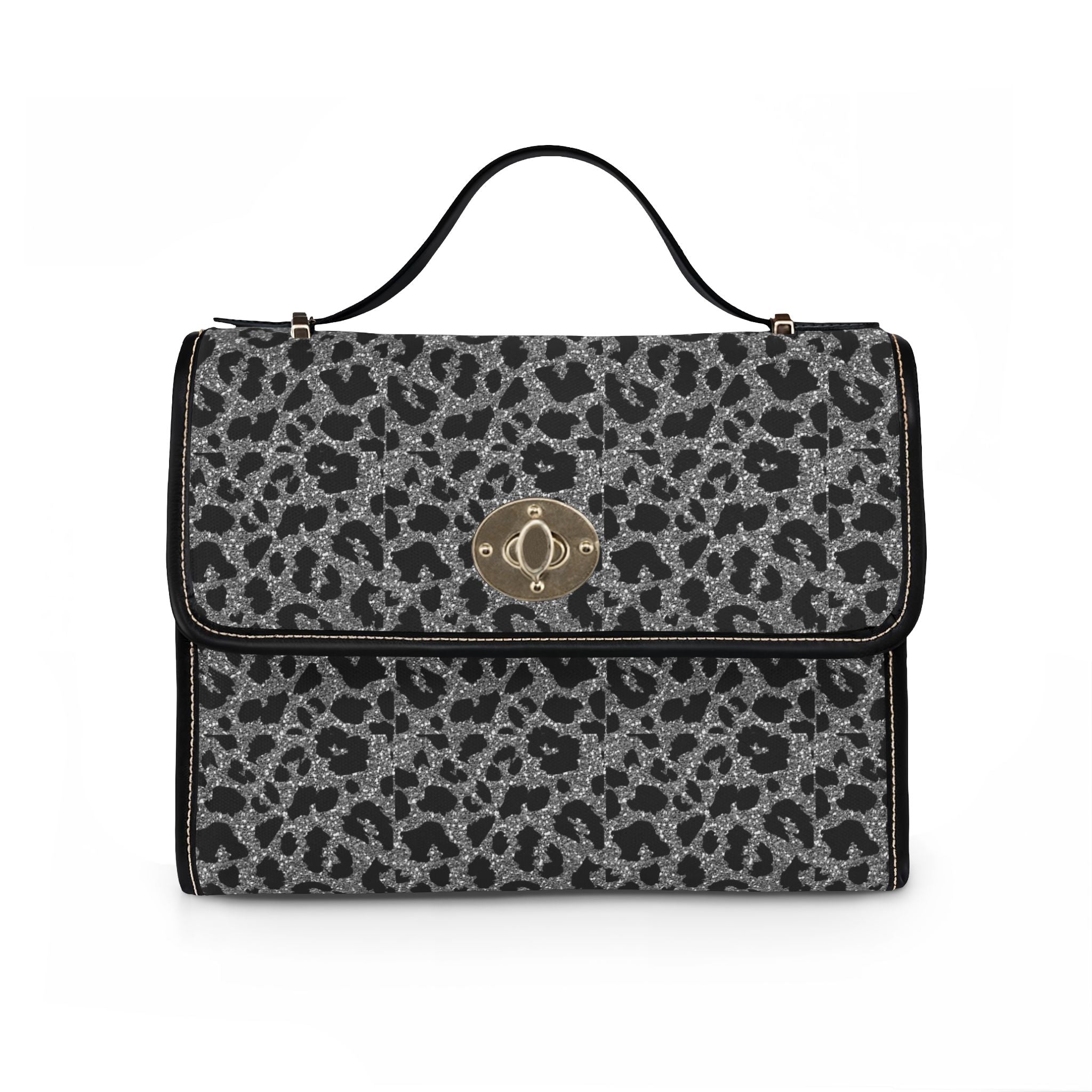 Gray Leopard Print Waterproof Canvas Bag | Top Handle Crossbody Satchel