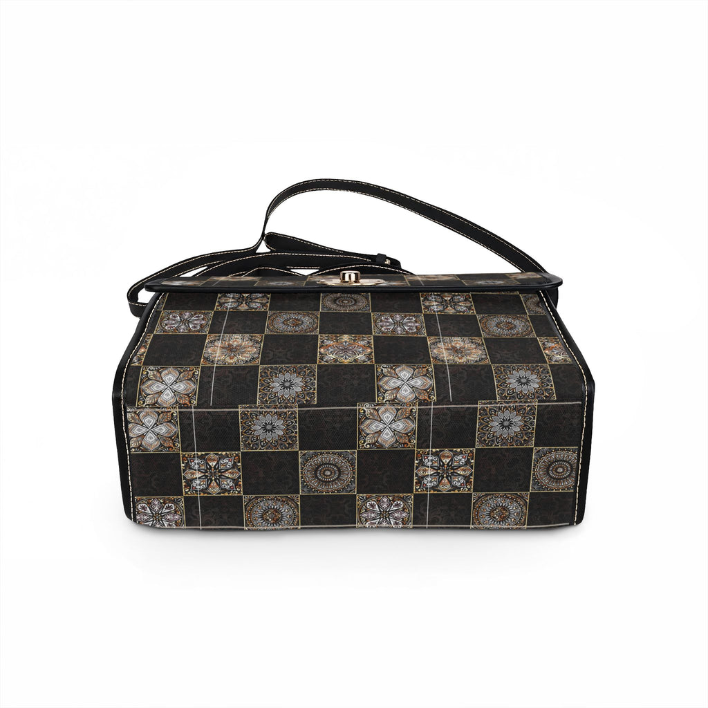 Vintage Tile Checkerboard Canvas Handbag — Waterproof Grid Pattern Shoulder Bag