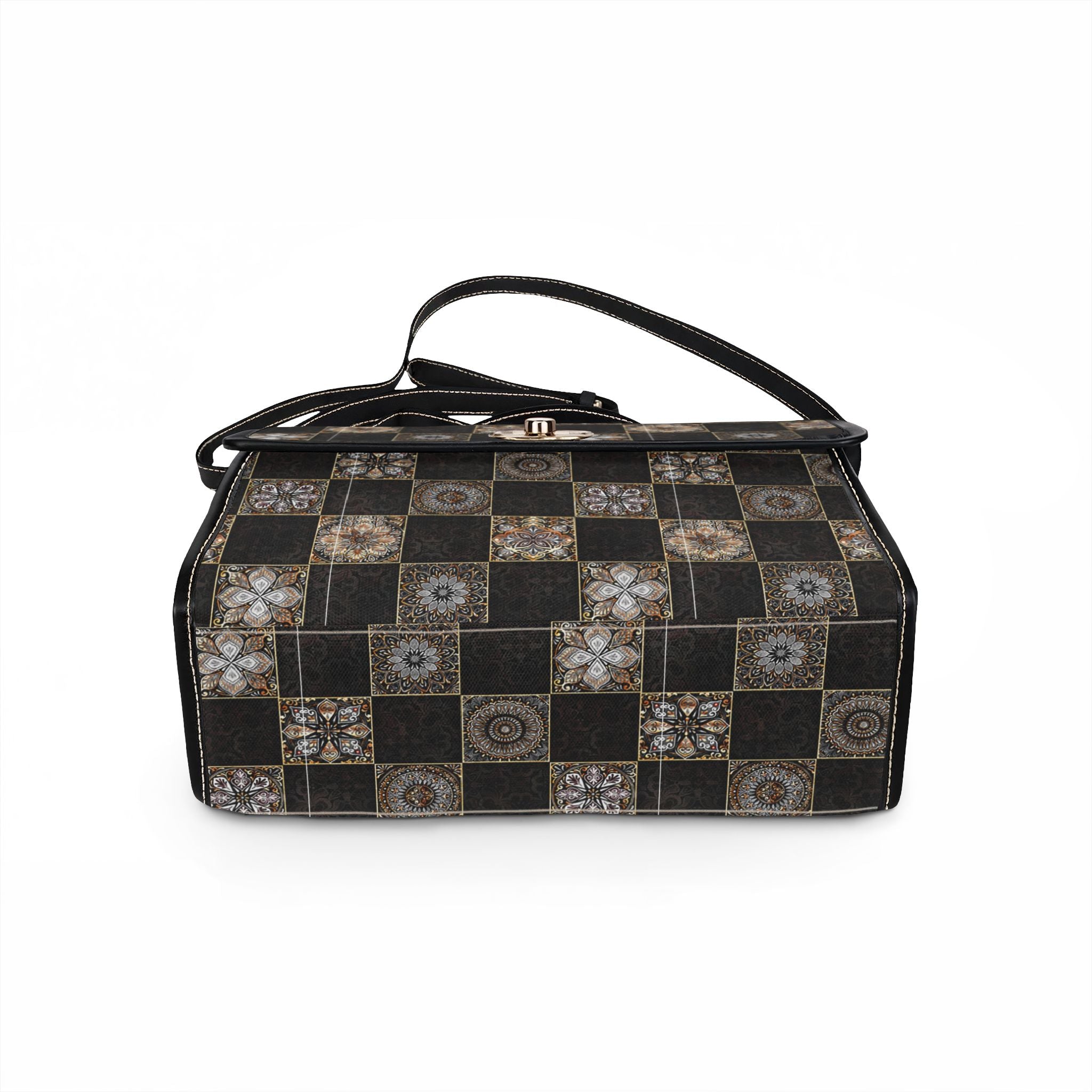 Vintage Tile Checkerboard Canvas Handbag — Waterproof Grid Pattern Shoulder Bag