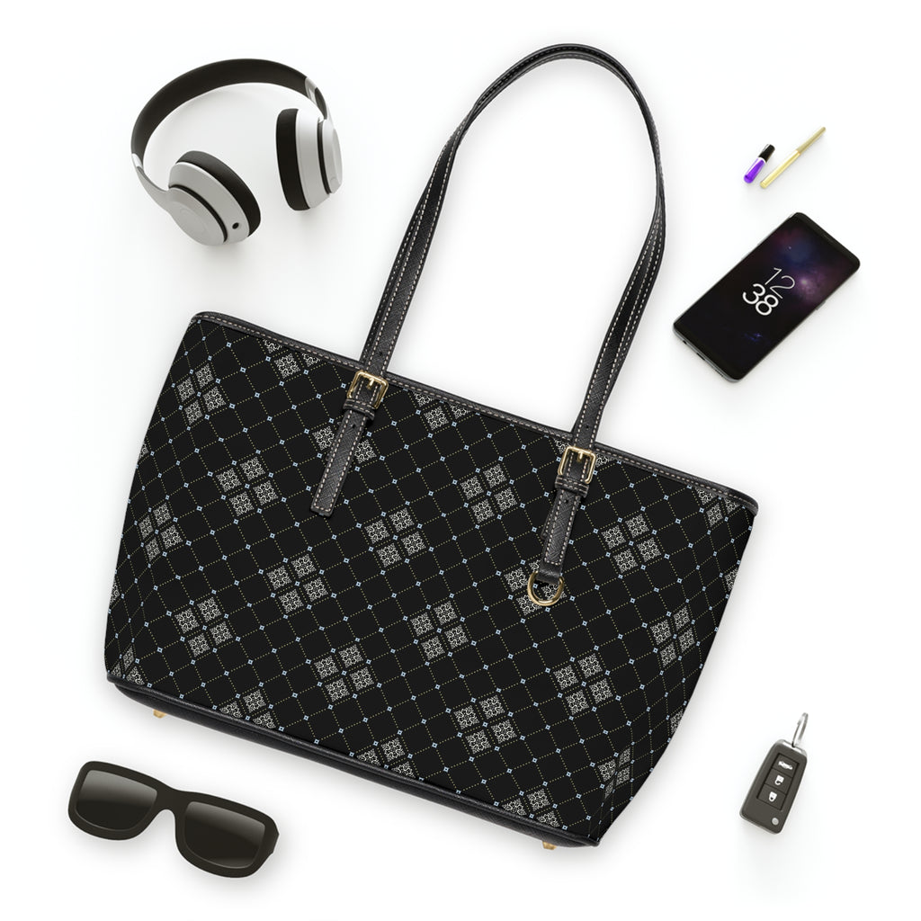Black Argyle PU Leather Shoulder Bag – Stylish Tote for Work & Everyday