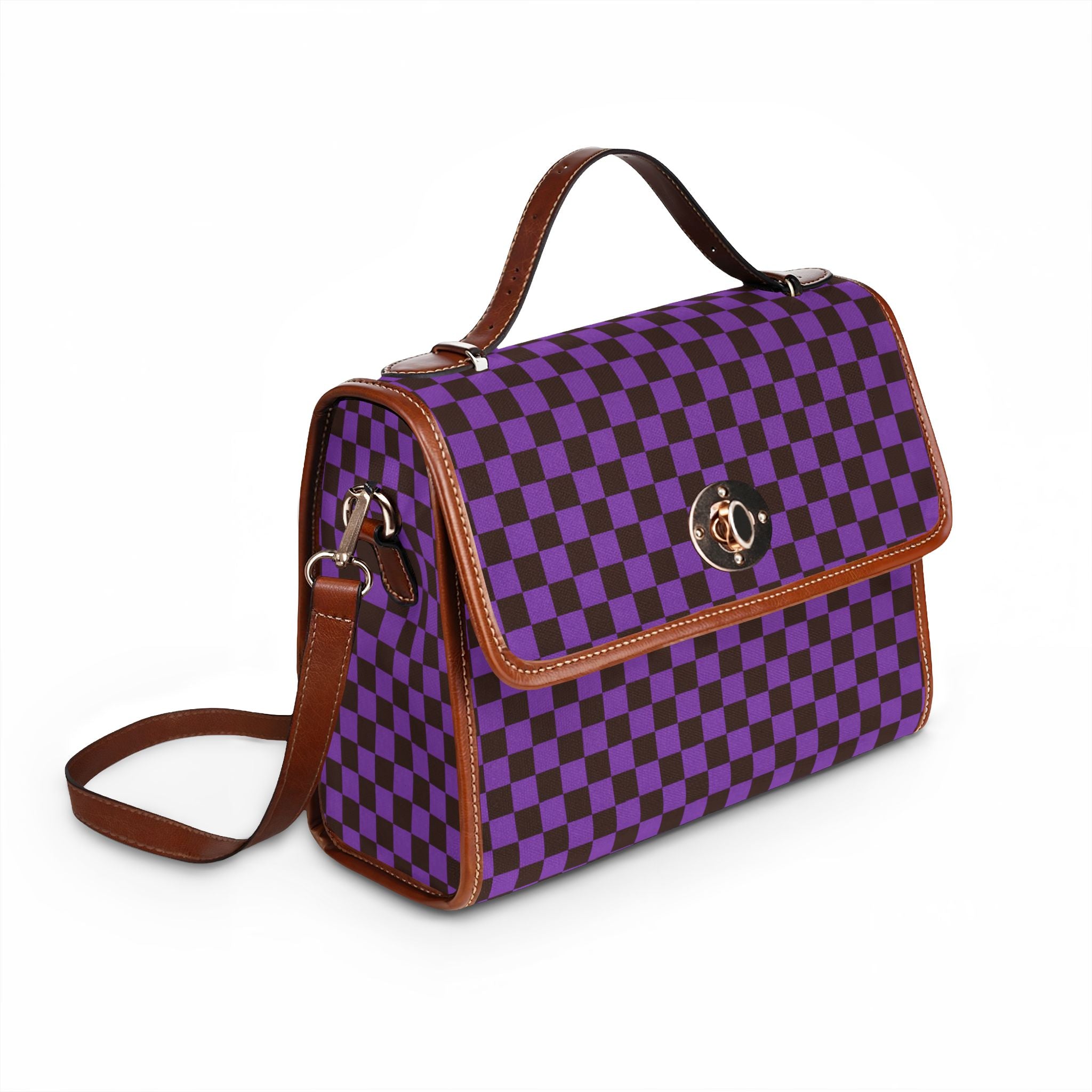 Purple Checkerboard Waterproof Canvas Bag | Tote, Satchel, Travel Crossbody