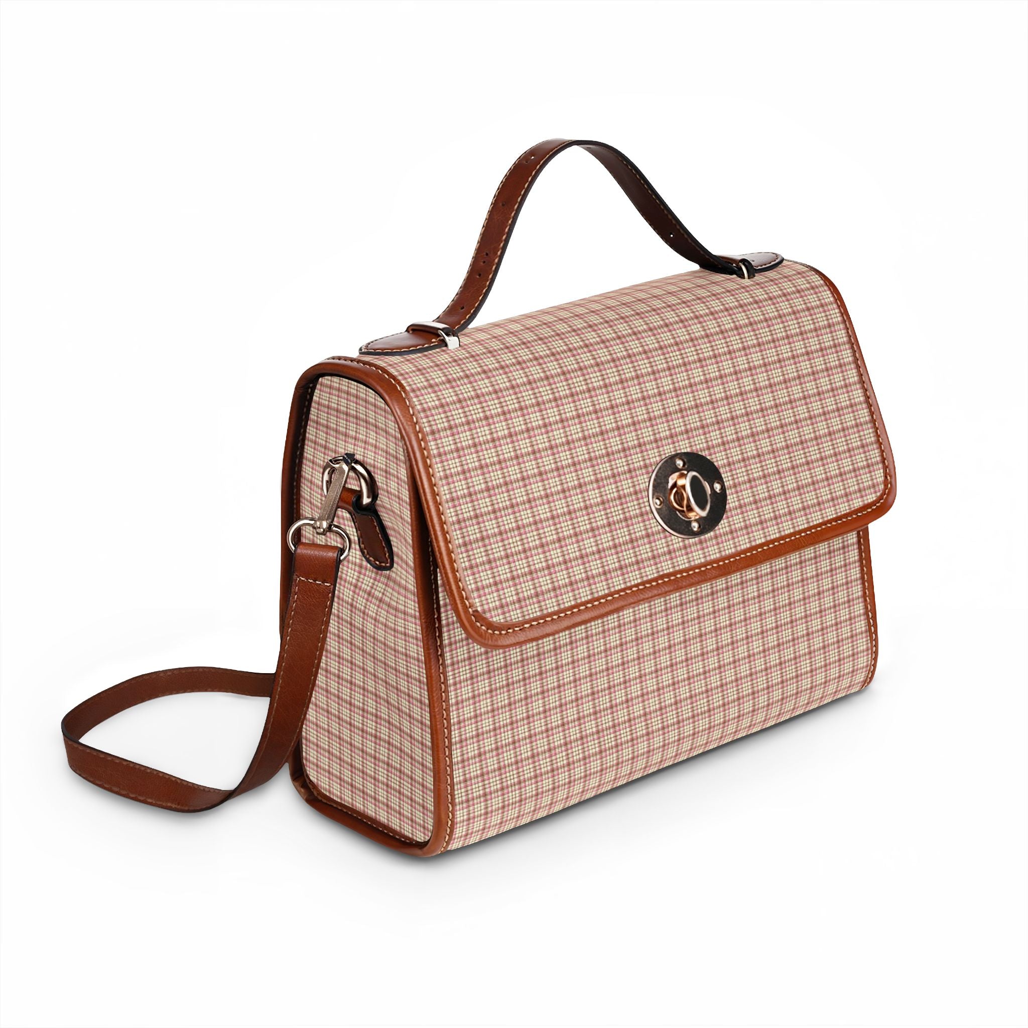 Vintage Plaid Crossbody Waterproof Canvas Bag | Leather Trim