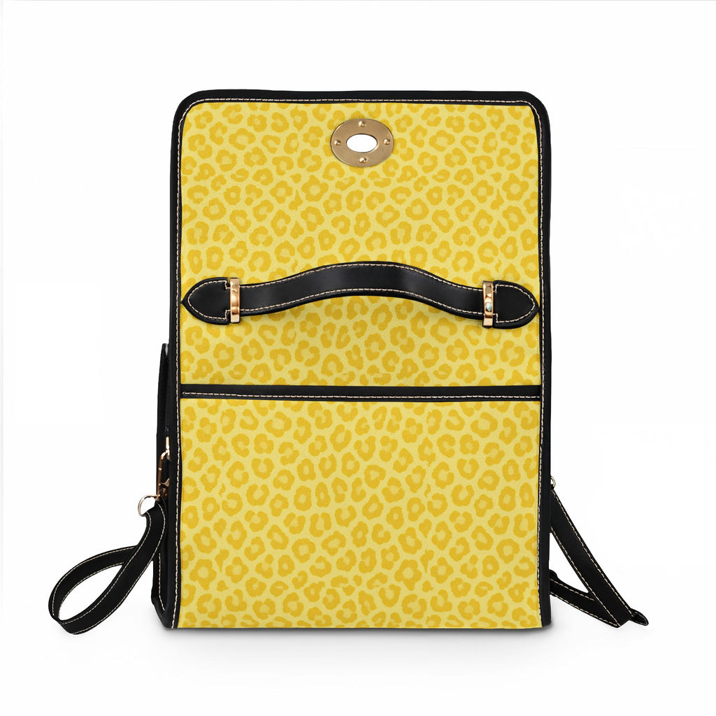 Yellow Leopard Print Waterproof Canvas Bag | Top Handle Crossbody