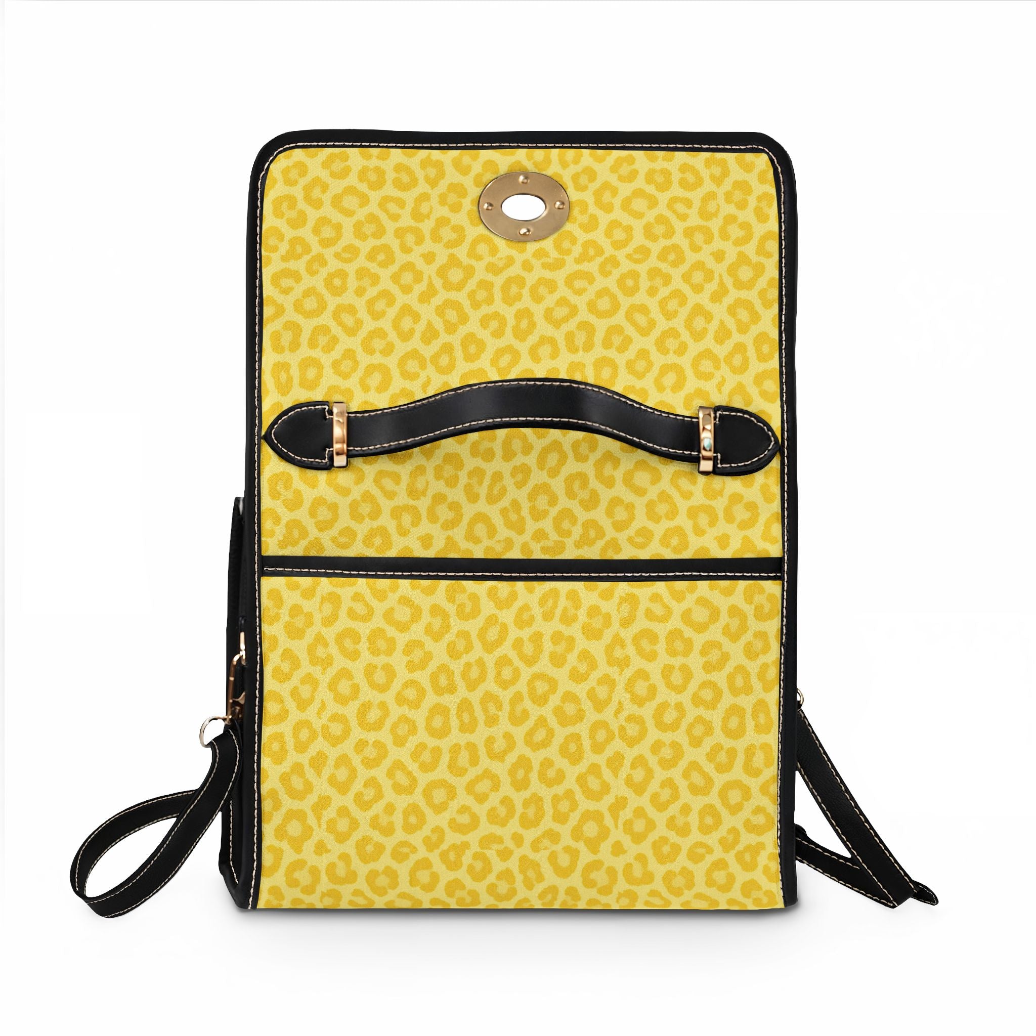 Yellow Leopard Print Waterproof Canvas Bag | Top Handle Crossbody