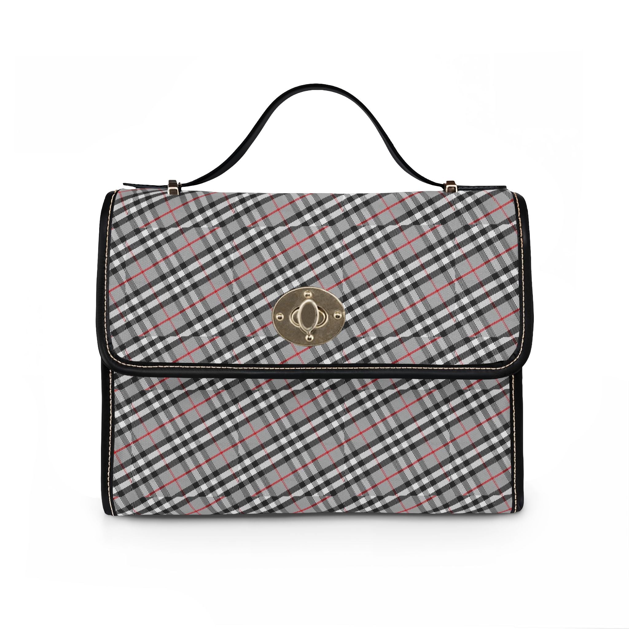 Grey Plaid Pattern Waterproof Canvas Bag | Crossbody Satchel