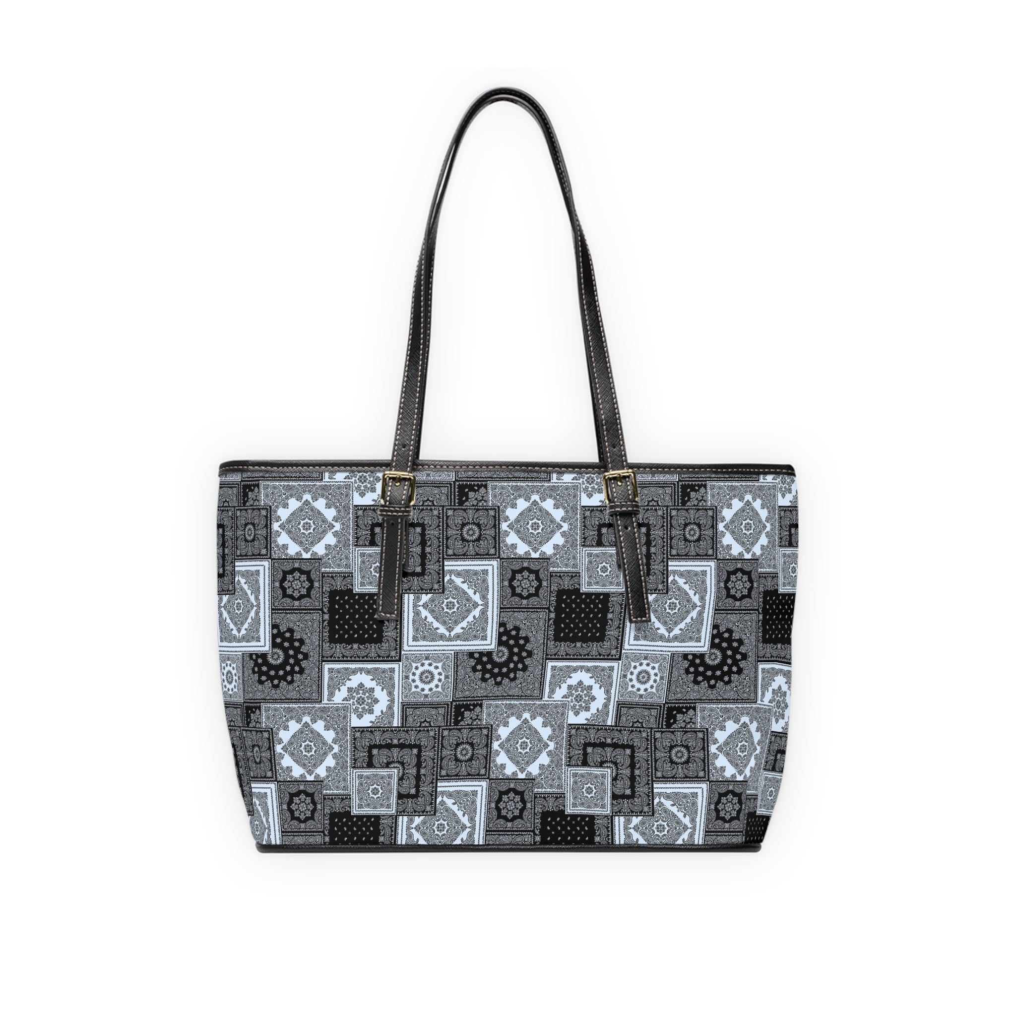 Patchwork Geometric Tote Bag — PU Leather Shoulder Bag