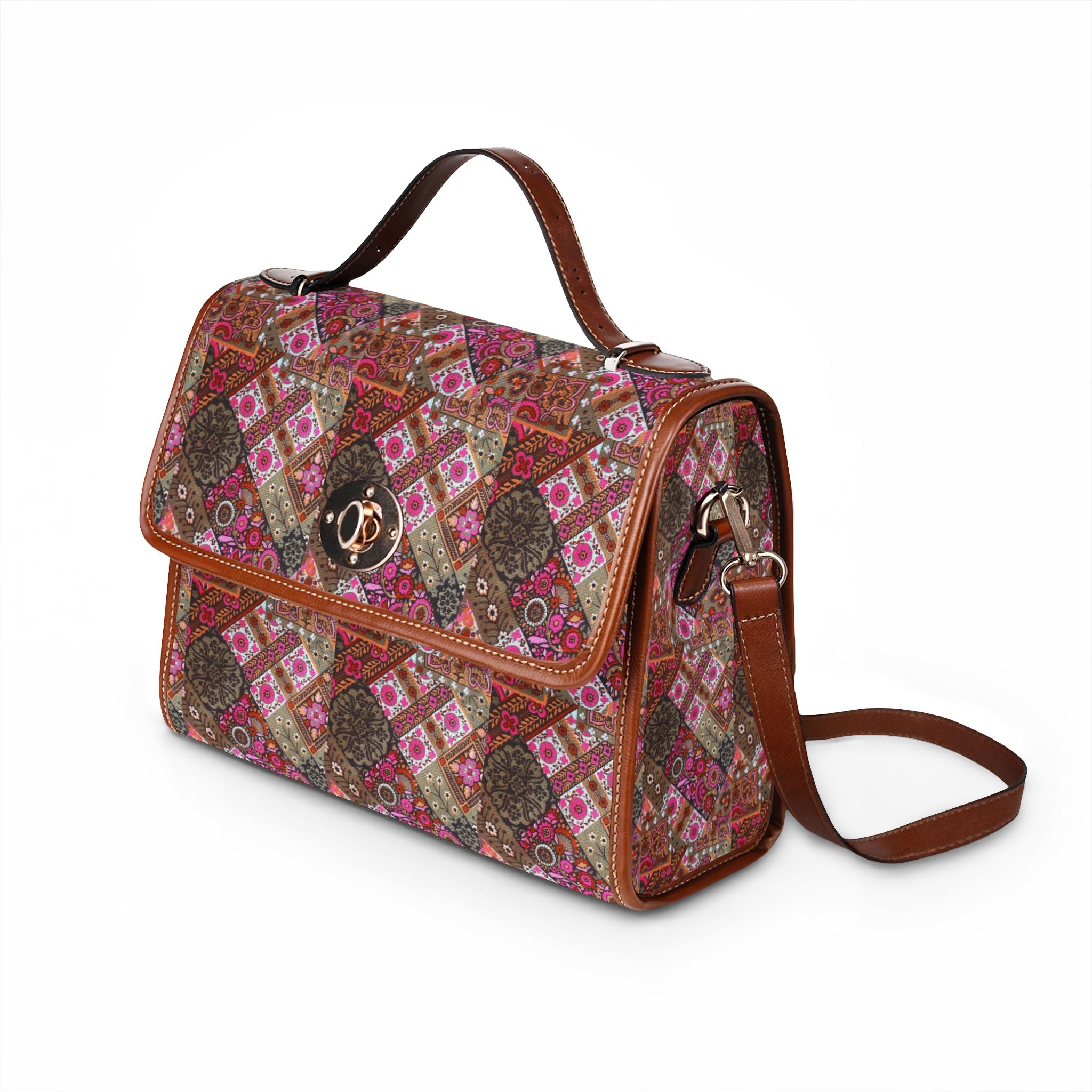 Waterproof Canvas Bag — Boho Patchwork Floral Satchel
