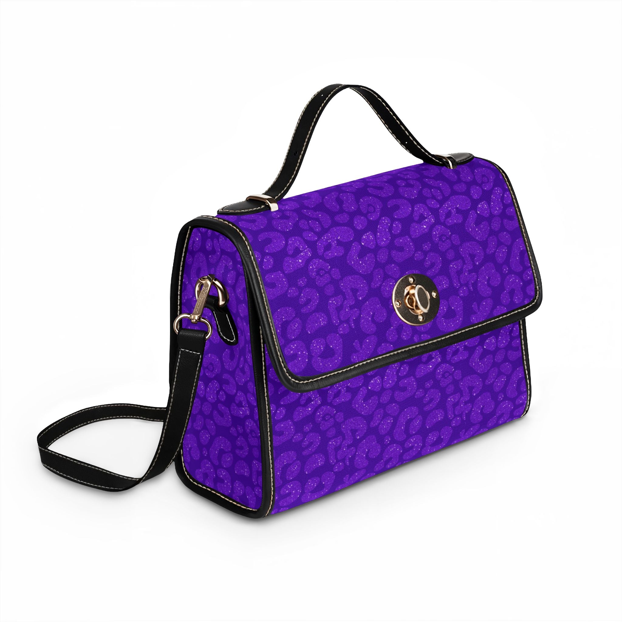 Purple Sparkle Leopard Print Waterproof Canvas Bag