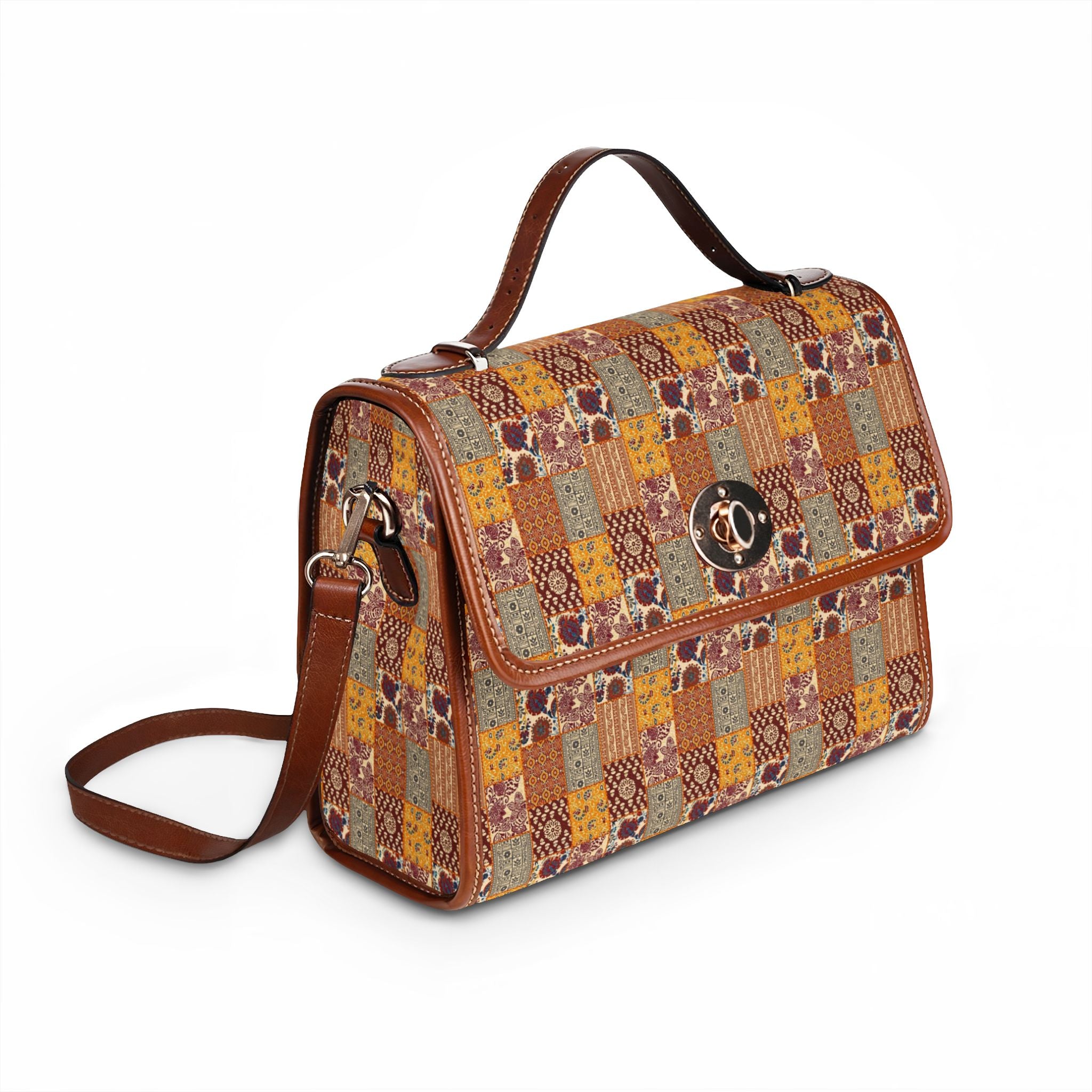 Patchwork Floral Pattern Waterproof Canvas Bag | Fall Plaid Satchel