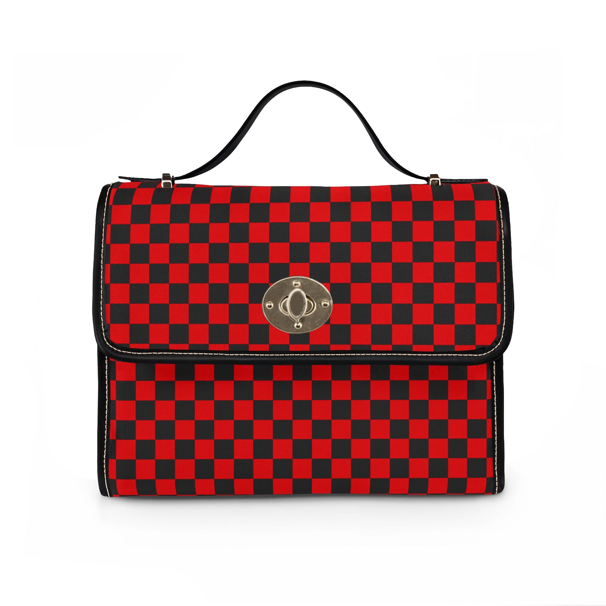 Black and Red Checkered Pattern Print Waterproof Canvas Bag