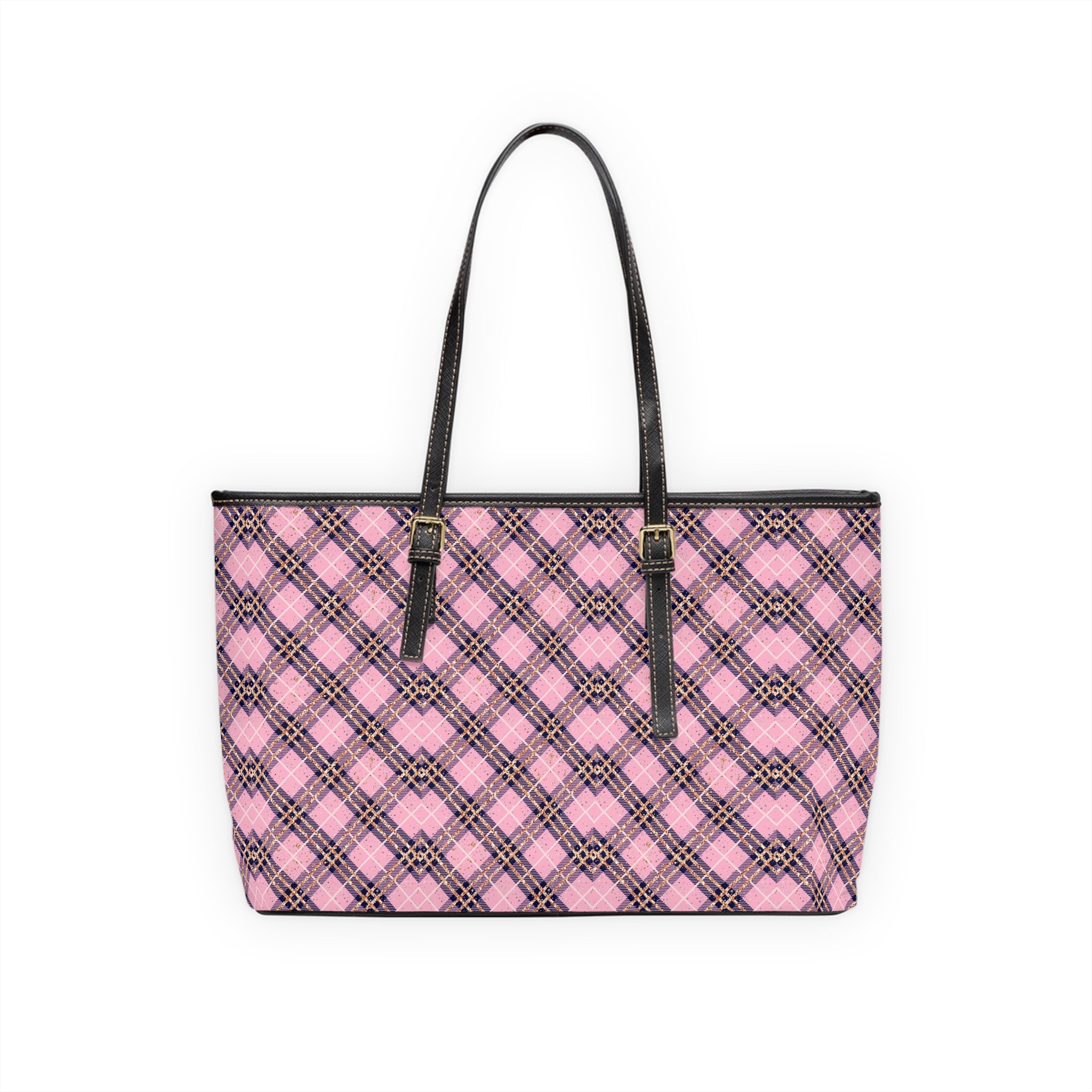 Pink Plaid Pattern Shoulder Bag | PU Leather Tote, Checkered Design