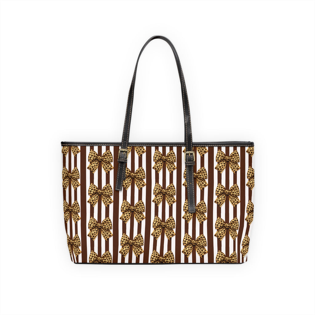 Leopard Bow Striped PU Leather Shoulder Bag