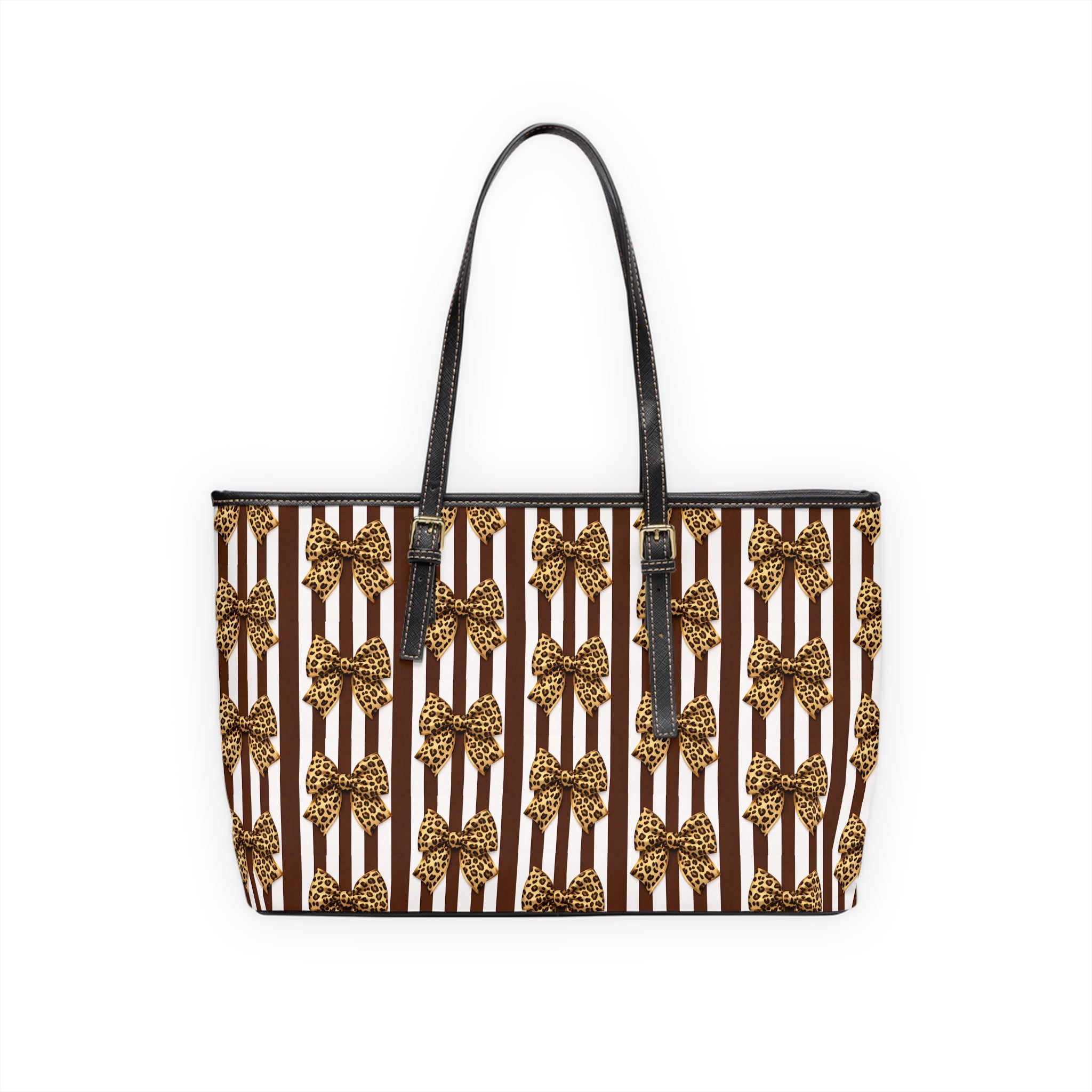 Leopard Bow Striped PU Leather Shoulder Bag