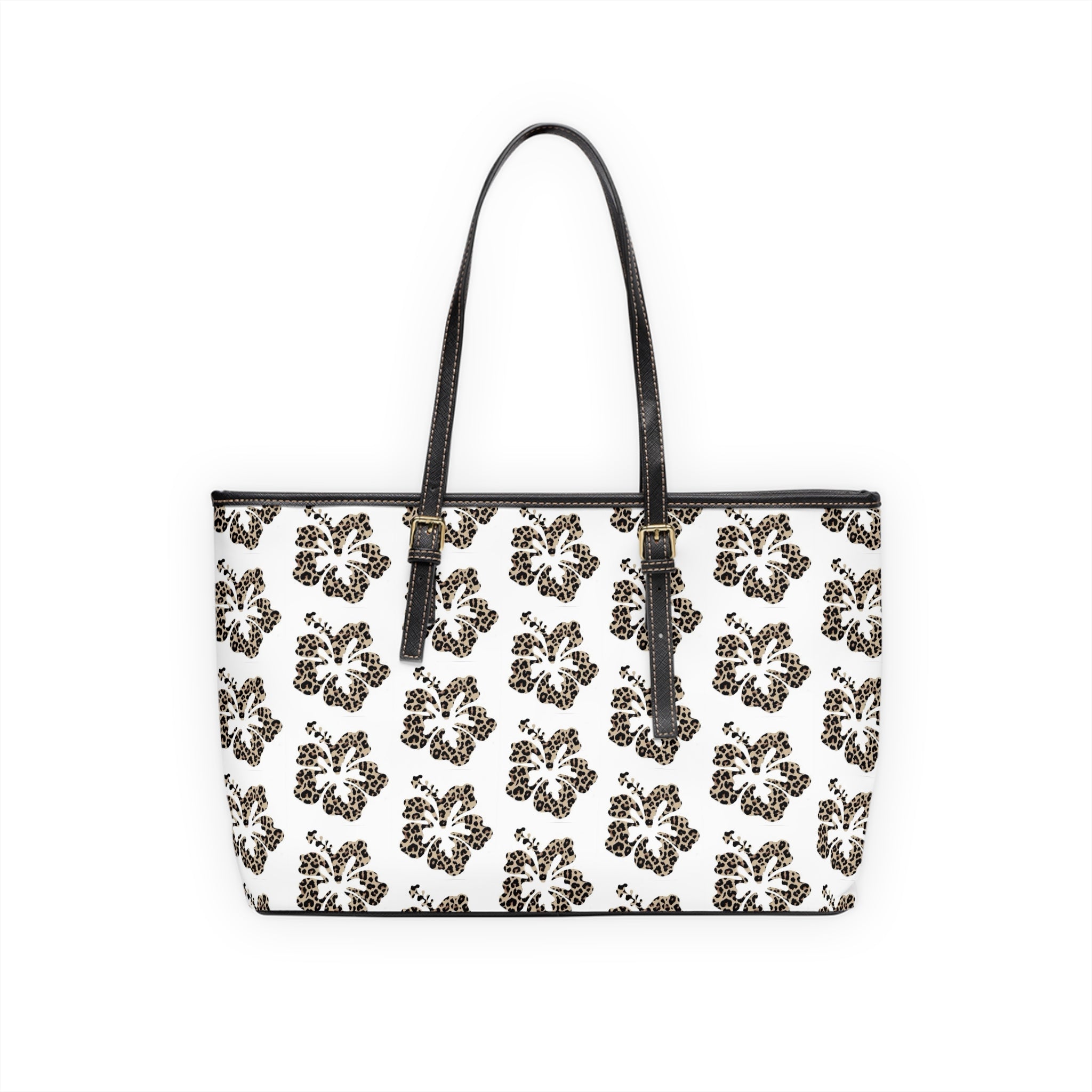 Leopard Floral Tote Bag – Chic PU Leather Shoulder Bag