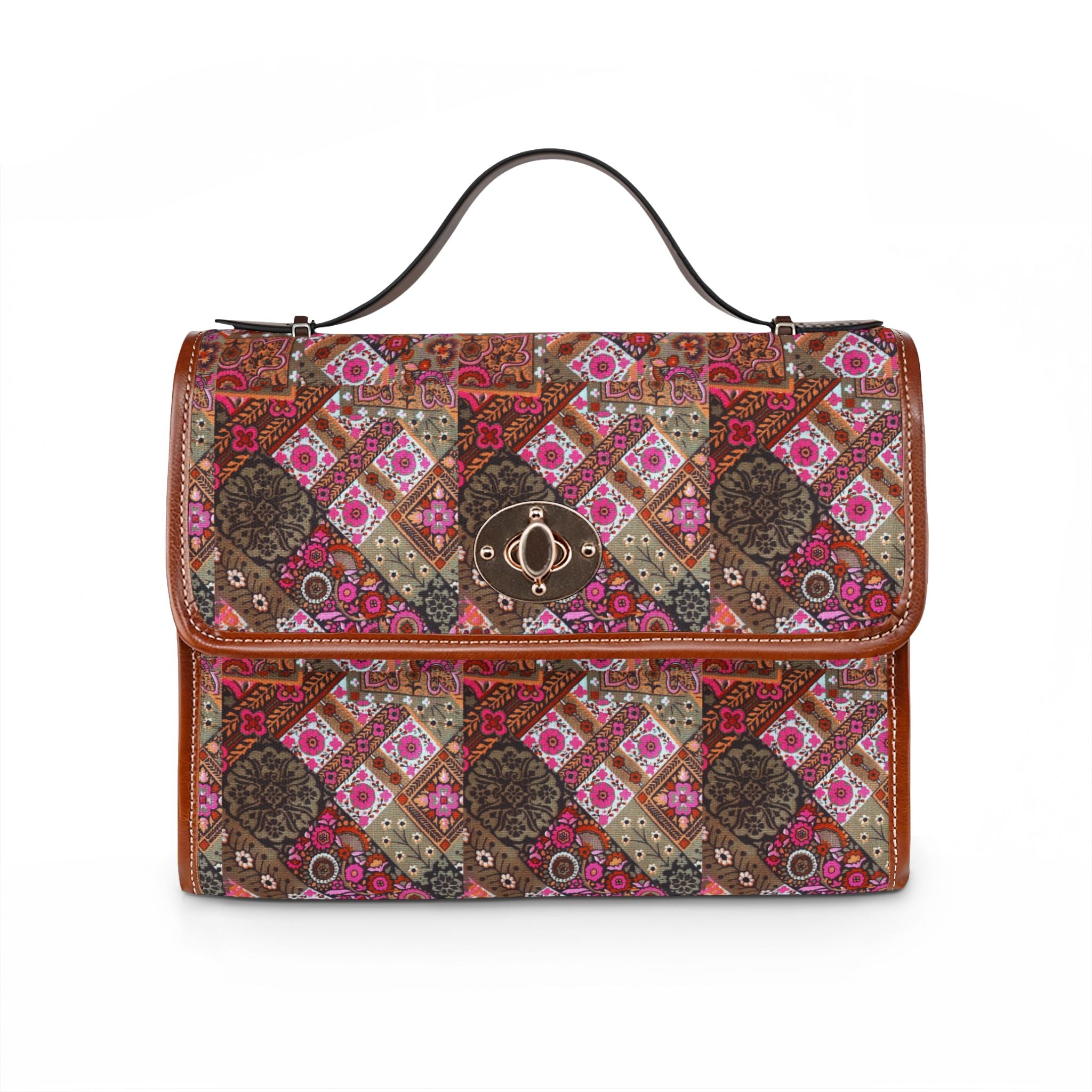 Waterproof Canvas Bag — Boho Patchwork Floral Satchel