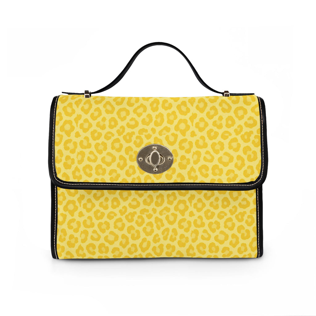 Yellow Leopard Print Waterproof Canvas Bag | Top Handle Crossbody