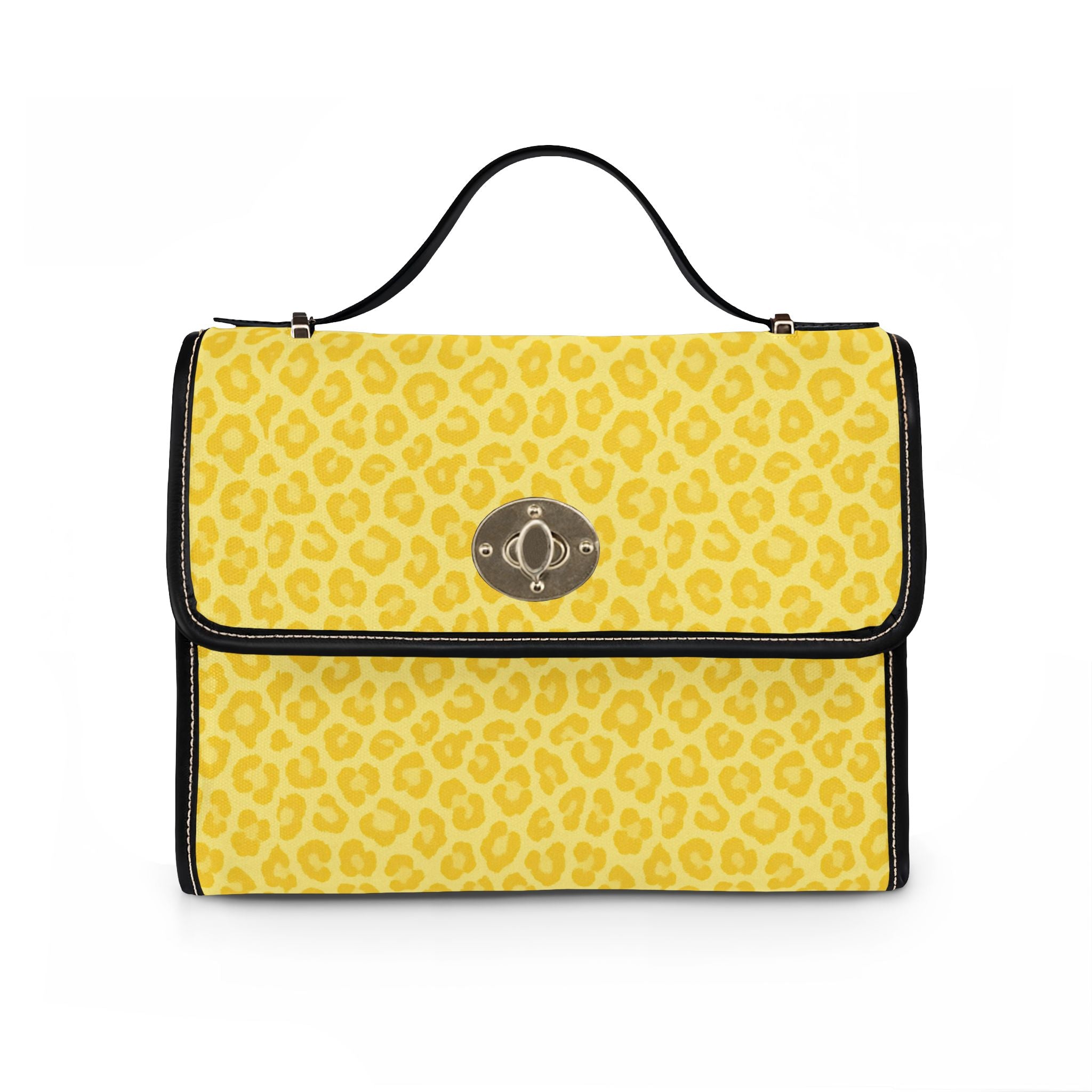 Yellow Leopard Print Waterproof Canvas Bag | Top Handle Crossbody