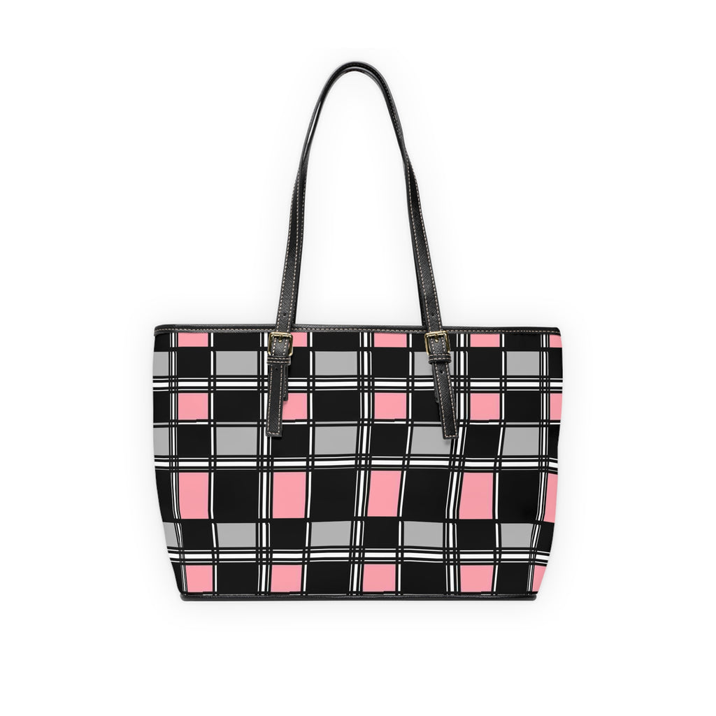 Pink & Black Plaid PU Leather Shoulder Bag
