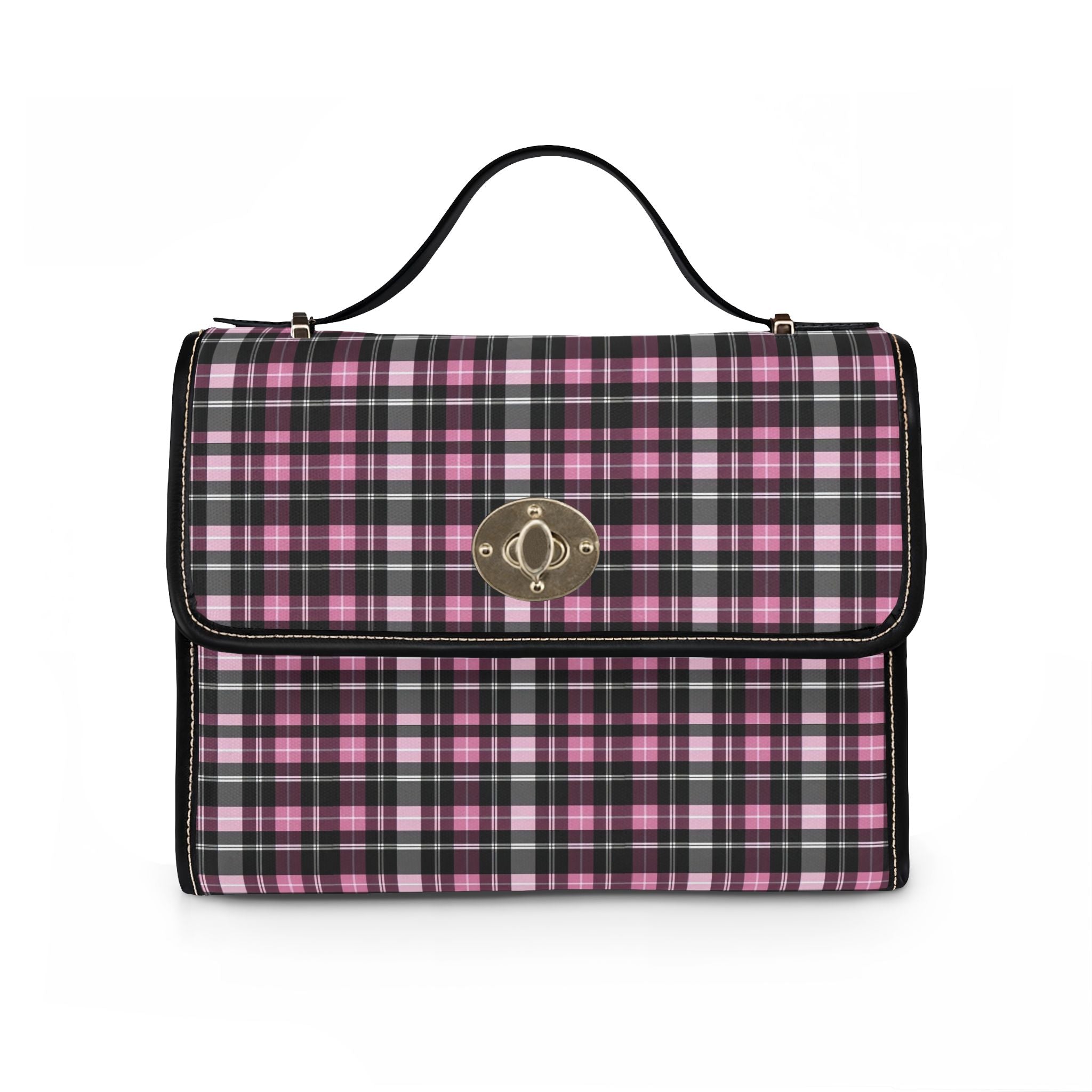 Pink Black Plaid Waterproof Canvas Bag | Plaid Handbag