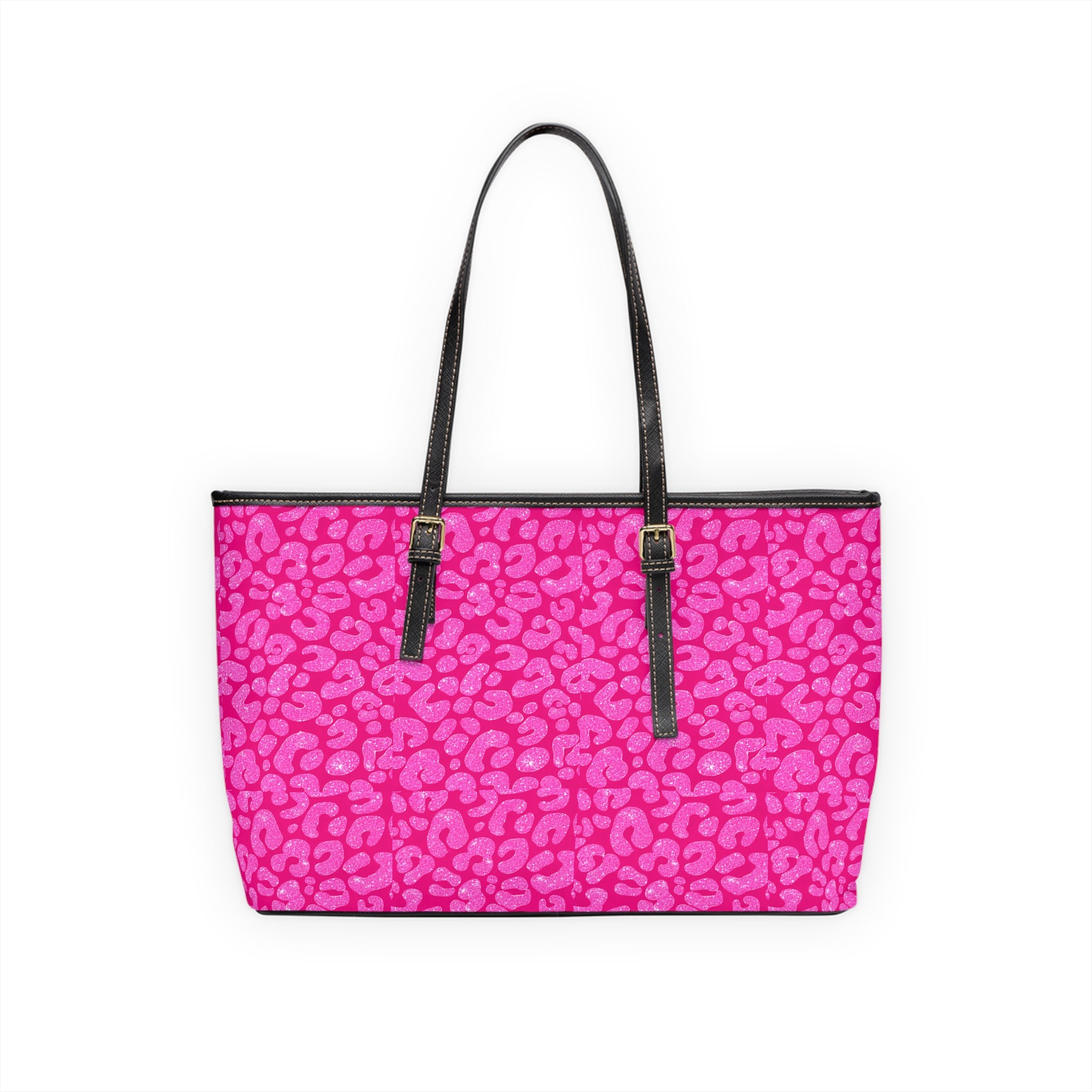 Pink Leopard Print PU Leather Shoulder Bag — Trendy Animal Print Tote for Everyday Use