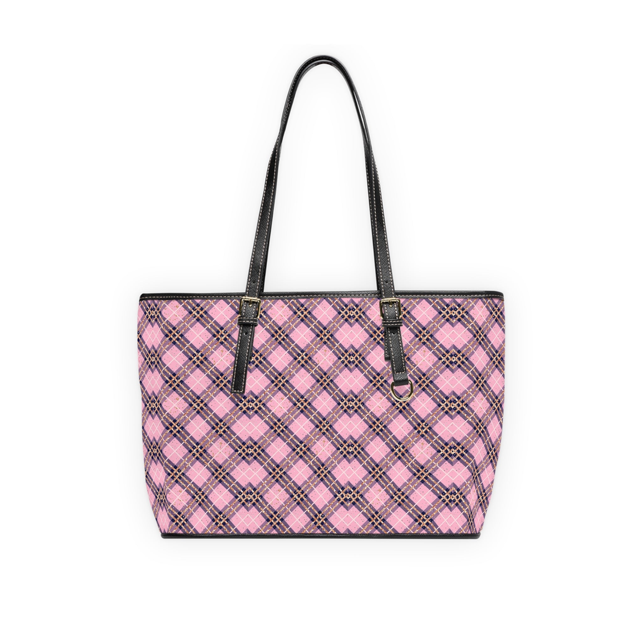 Pink Plaid Pattern Shoulder Bag | PU Leather Tote, Checkered Design