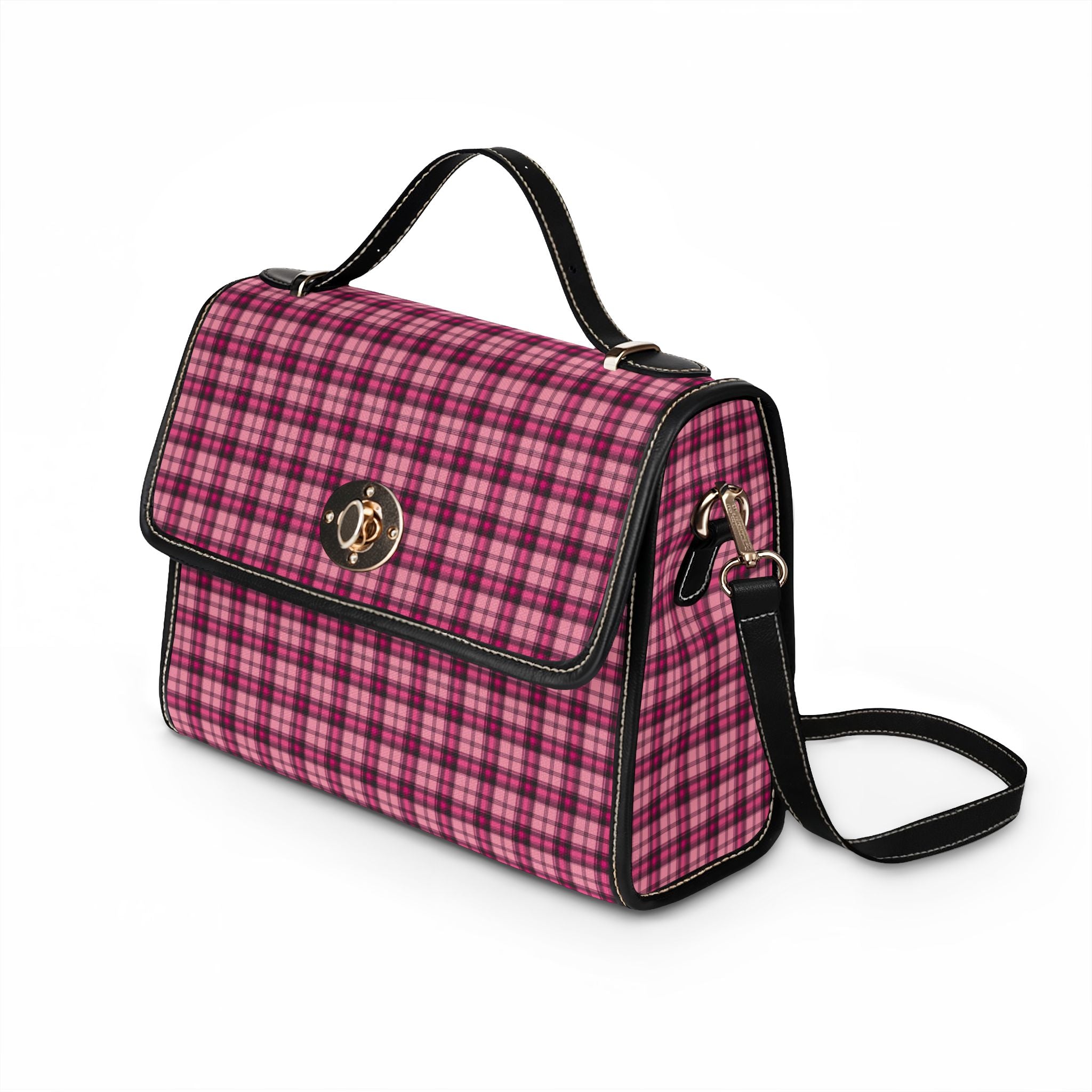 Pink Plaid Tote Bag | Waterproof Canvas Bag, Checkered Pattern