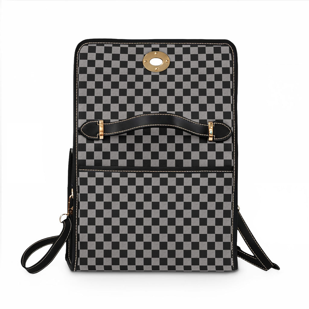 Black Gray Checkerboard Waterproof Canvas Bag | Tote, Crossbody Style