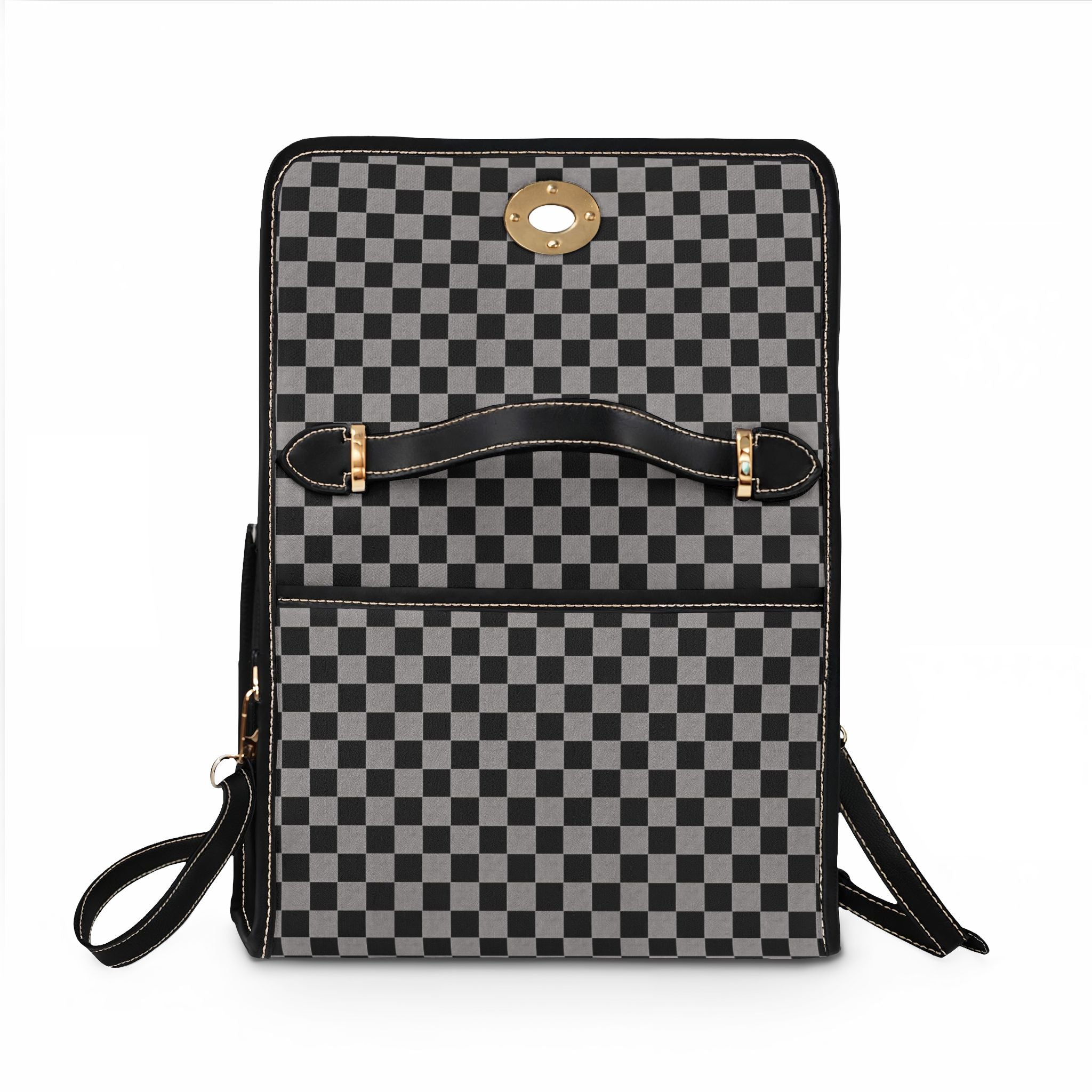 Black Gray Checkerboard Waterproof Canvas Bag | Tote, Crossbody Style