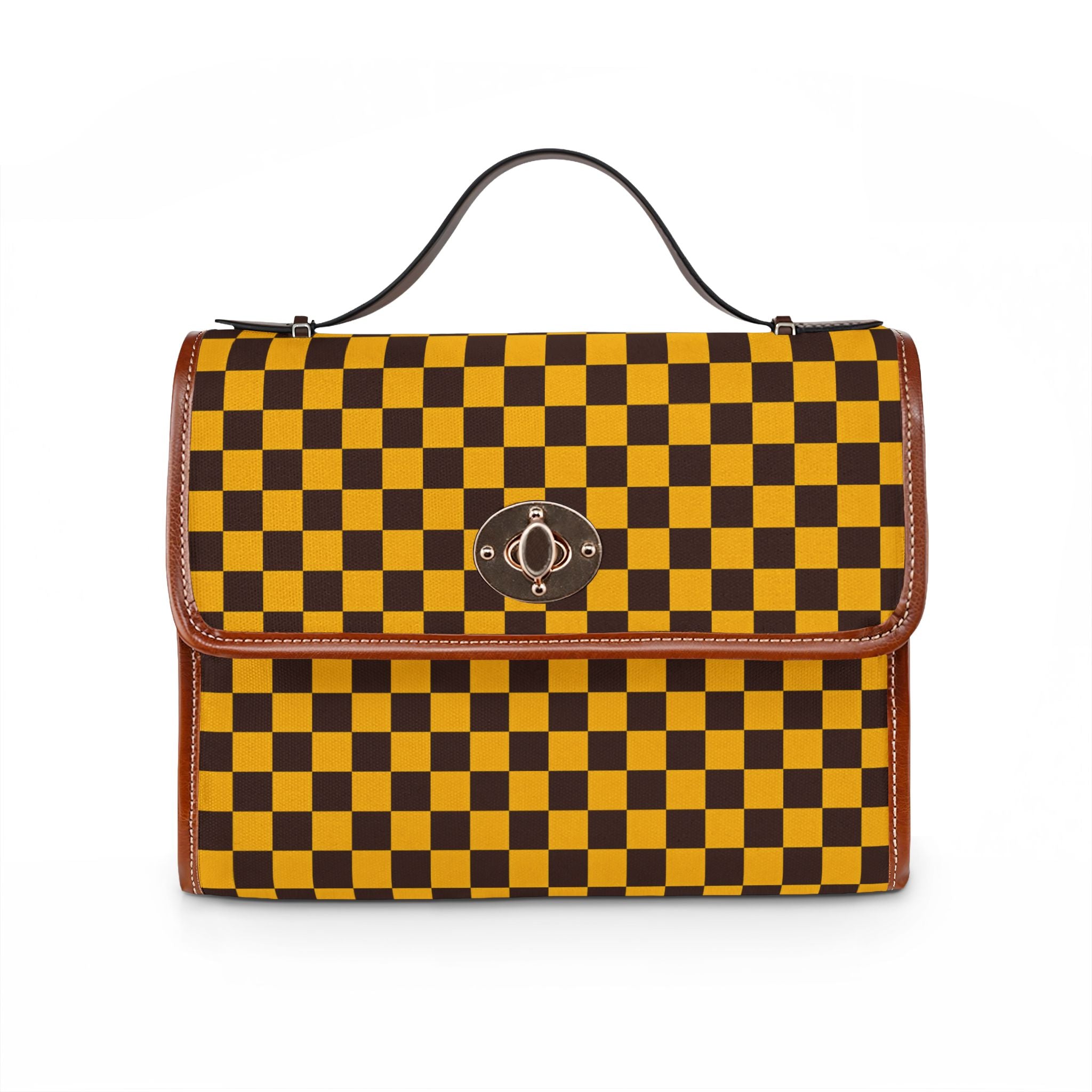 Brown and Yellow Checkerboard Waterproof Canvas Bag