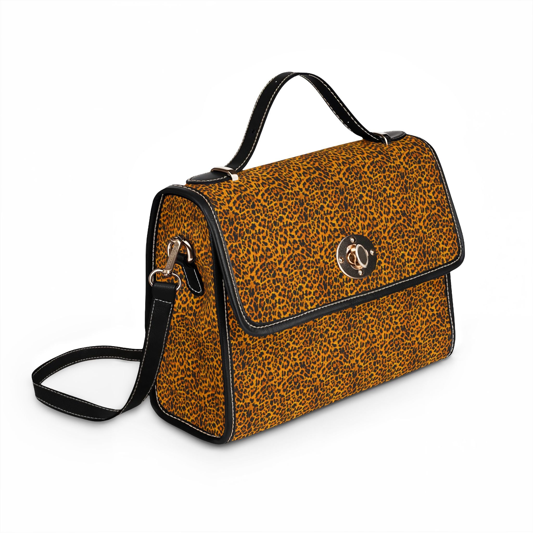 Leopard Print Satchel Bag | Waterproof Canvas, Top Handle Crossbody