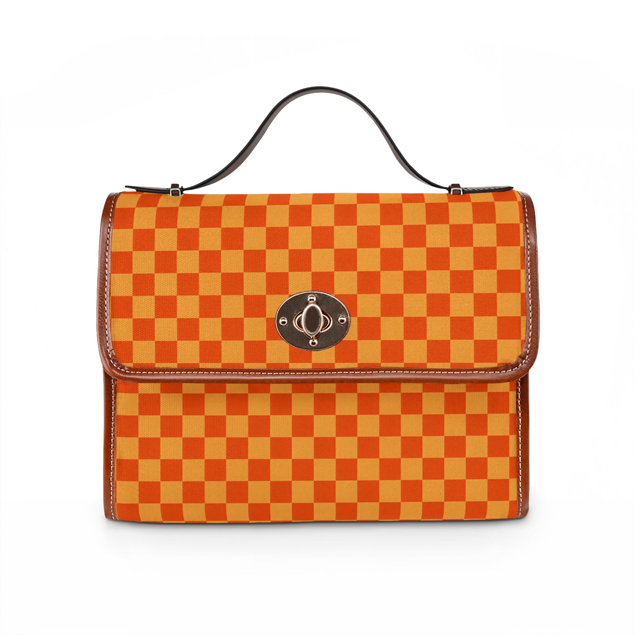 Orange Checkerboard Pattern Waterproof Canvas Bag