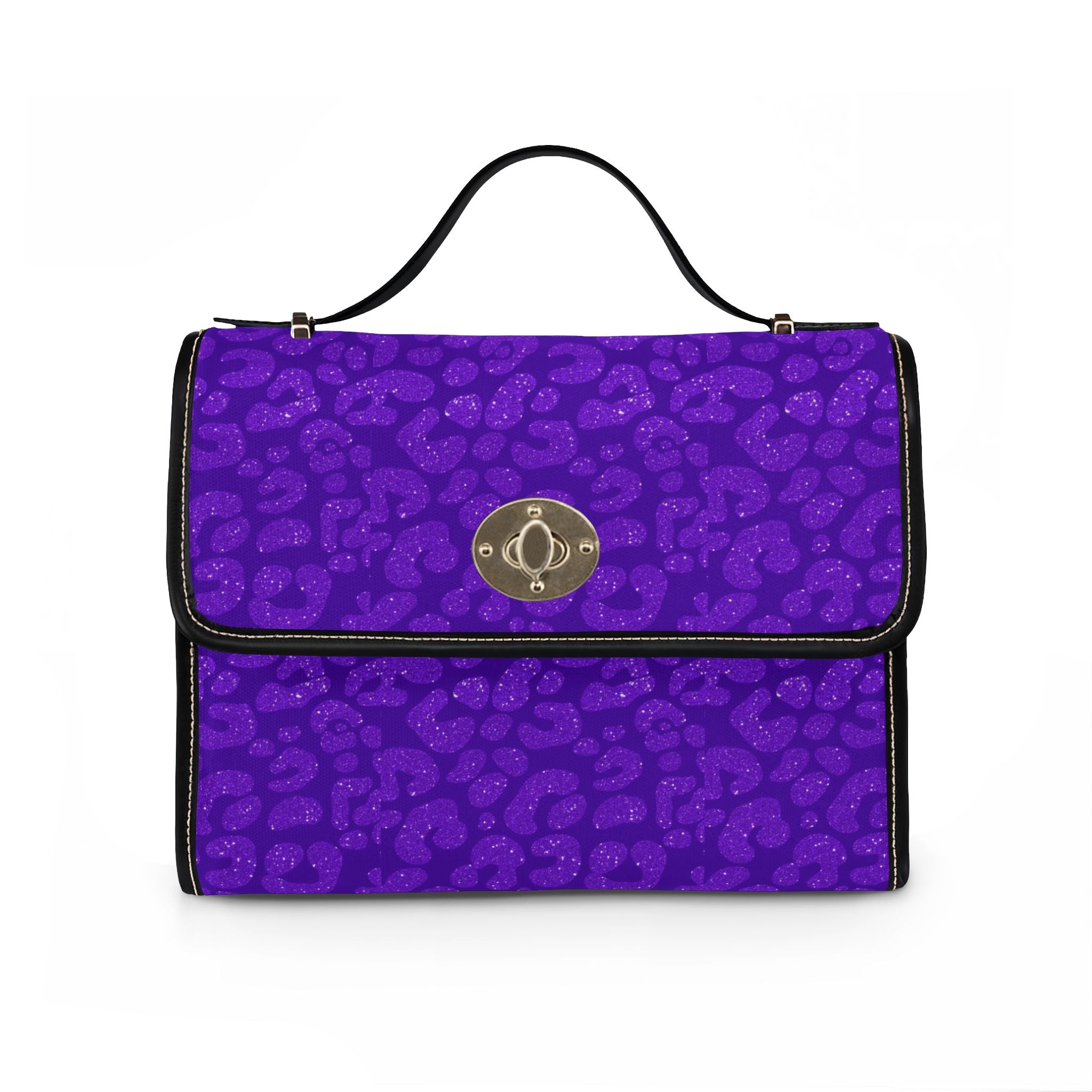 Purple Sparkle Leopard Print Waterproof Canvas Bag