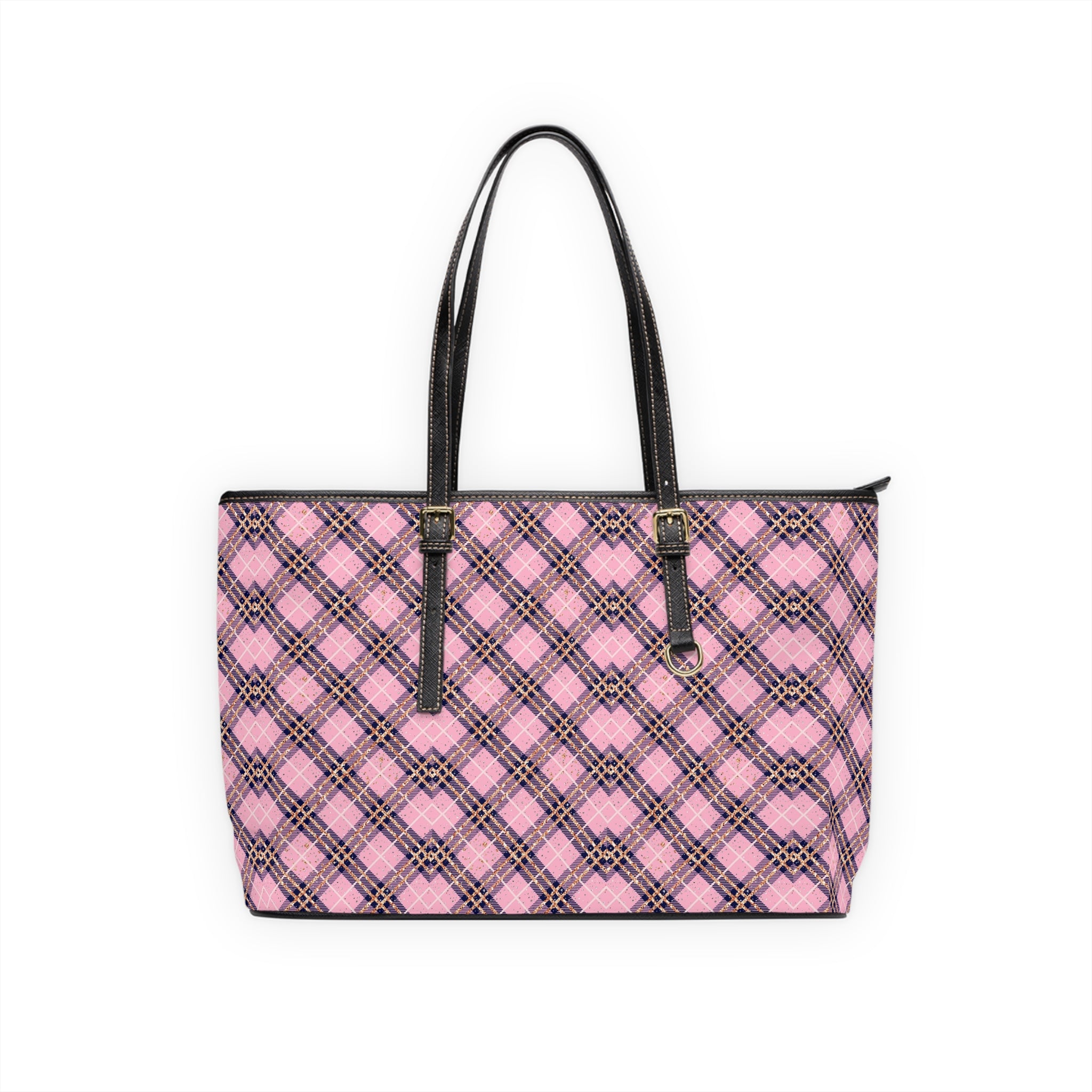 Pink Plaid Pattern Shoulder Bag | PU Leather Tote, Checkered Design