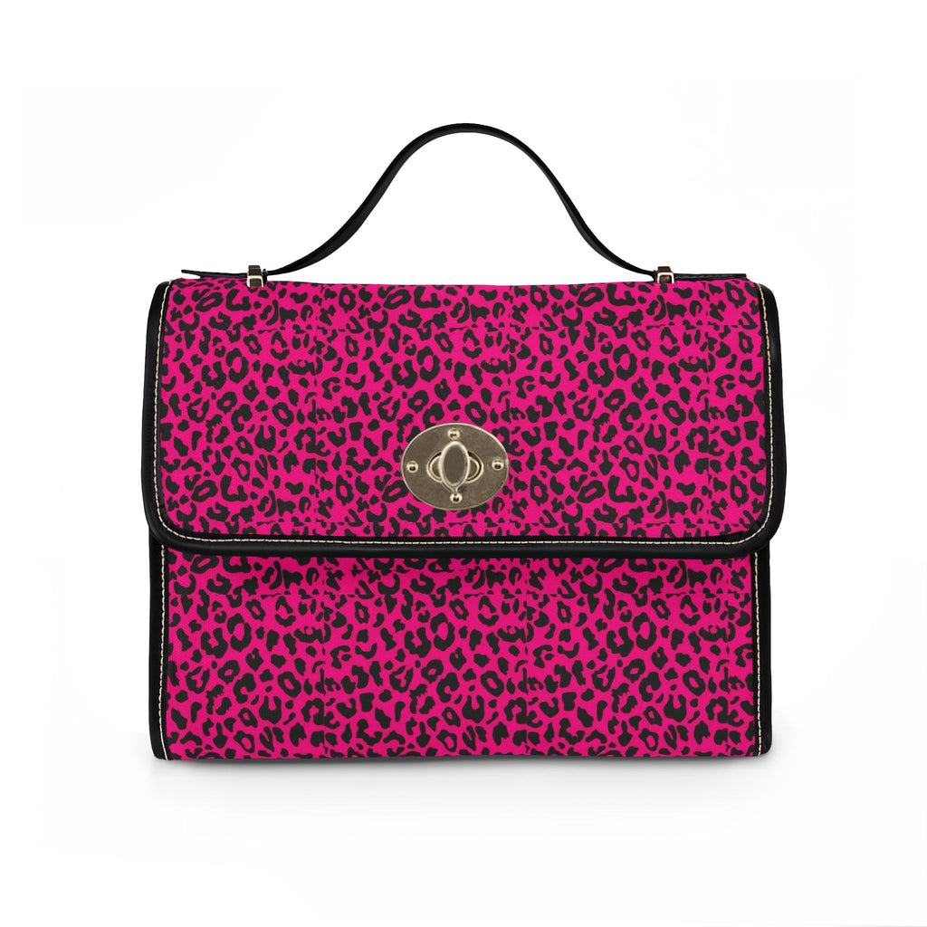 Pink Leopard Print Waterproof Canvas Bag