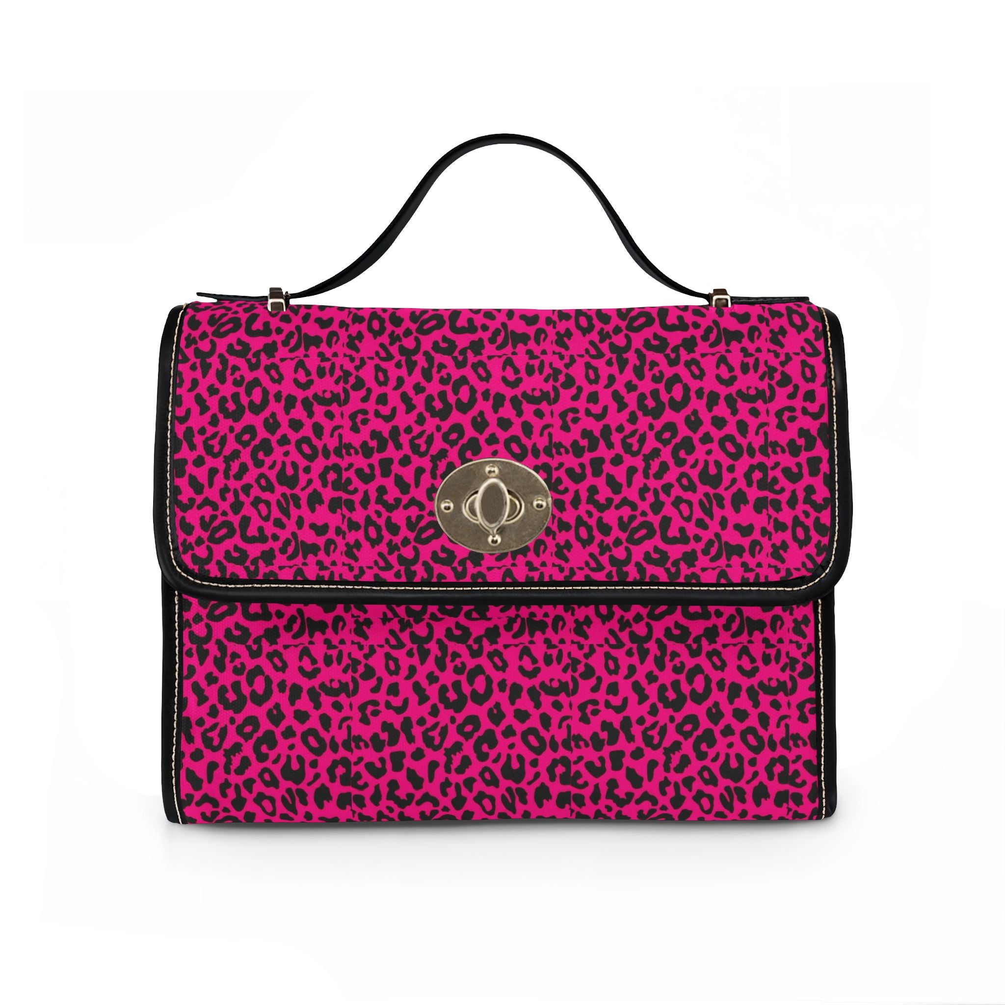 Pink Leopard Print Waterproof Canvas Bag