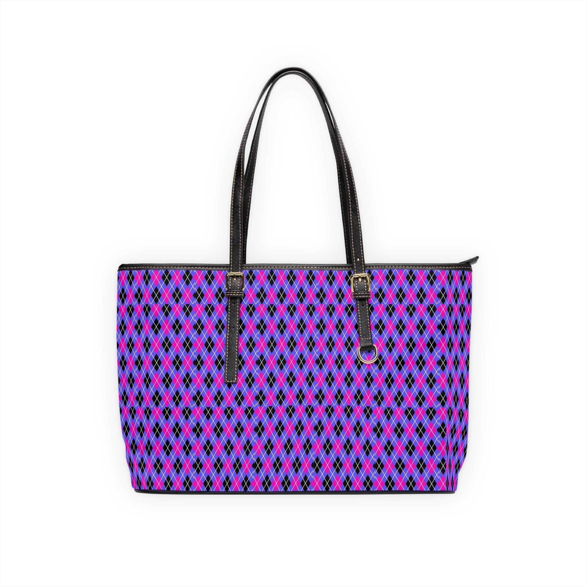 Pink Purple Argyle Pattern Shoulder Bag | Geometric Tote, Diamond Print