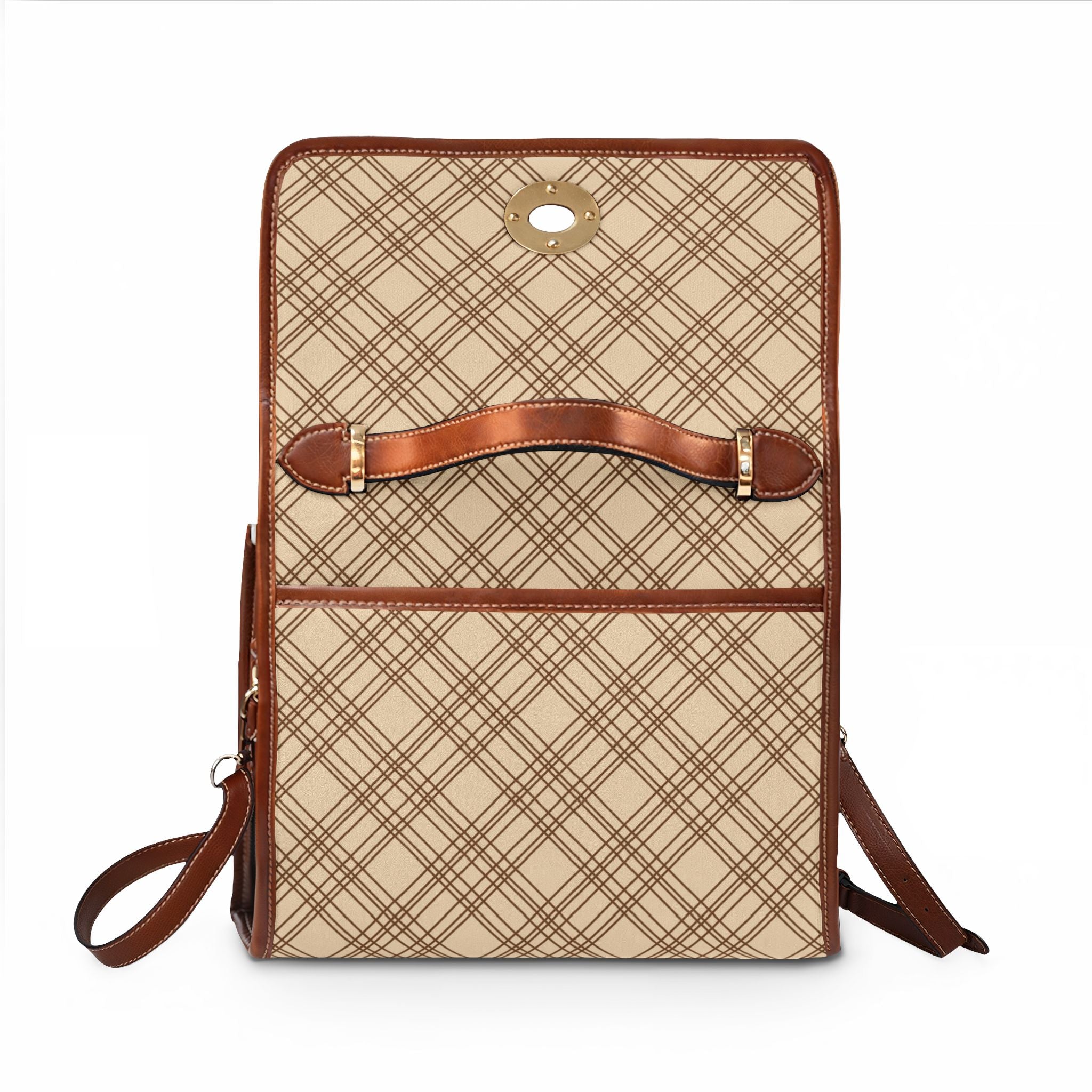 Beige Plaid Pattern Waterproof Canvas Bag