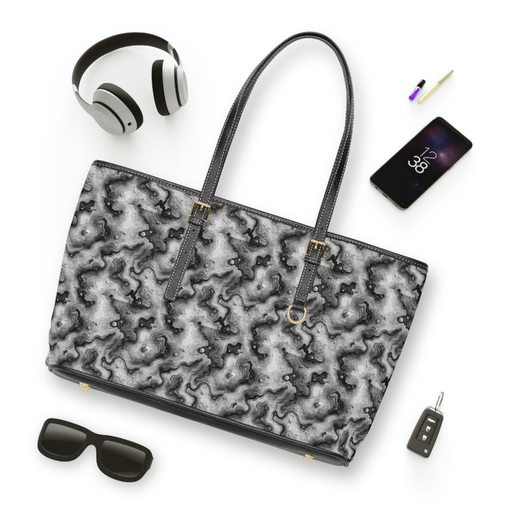 Abstract Marble Swirl PU Leather Shoulder Bag | Black White Marble Pattern