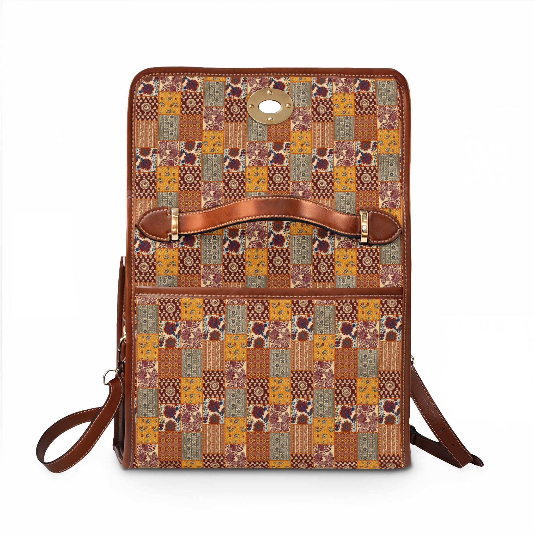 Patchwork Floral Pattern Waterproof Canvas Bag | Fall Plaid Satchel