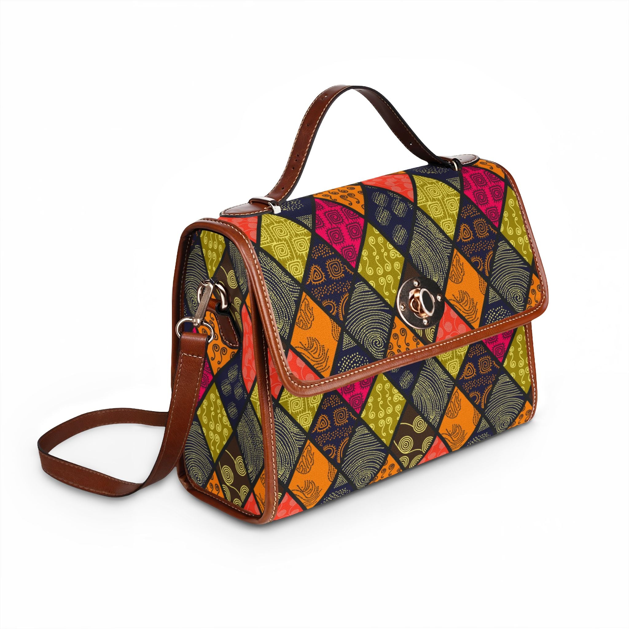 Colorful Diamond Patchwork Waterproof Canvas Bag | Geometric Pattern Satchel