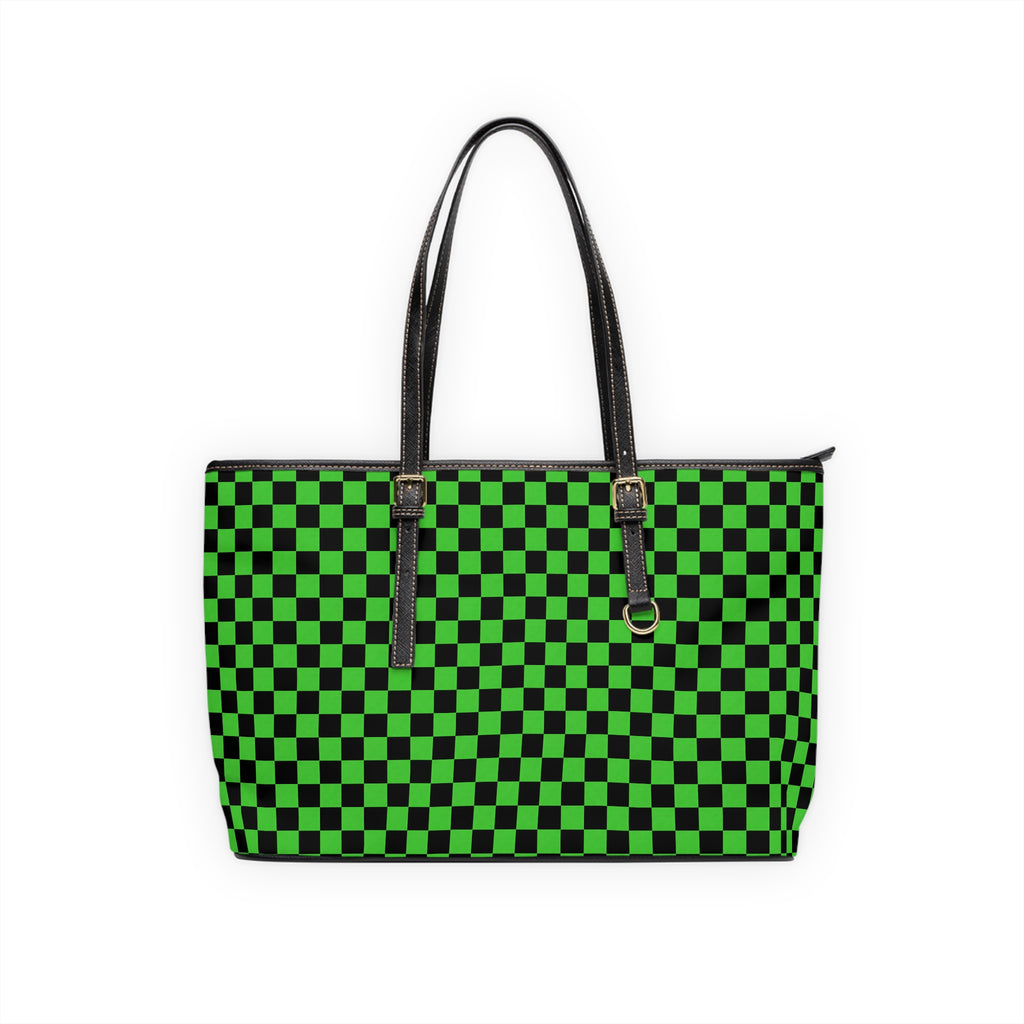 Green Checkerboard PU Leather Shoulder Bag — Retro Skate Tote