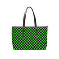 Green Checkerboard PU Leather Shoulder Bag — Retro Skate Tote