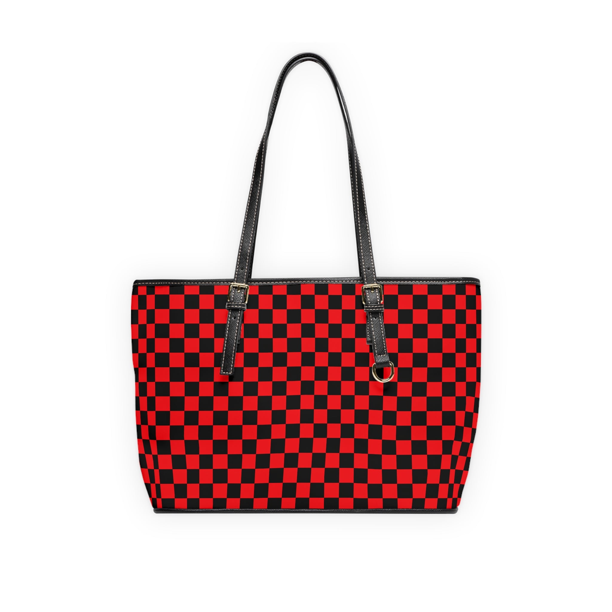Red & Black Checkerboard PU Shoulder Bag — Retro Skate Tote