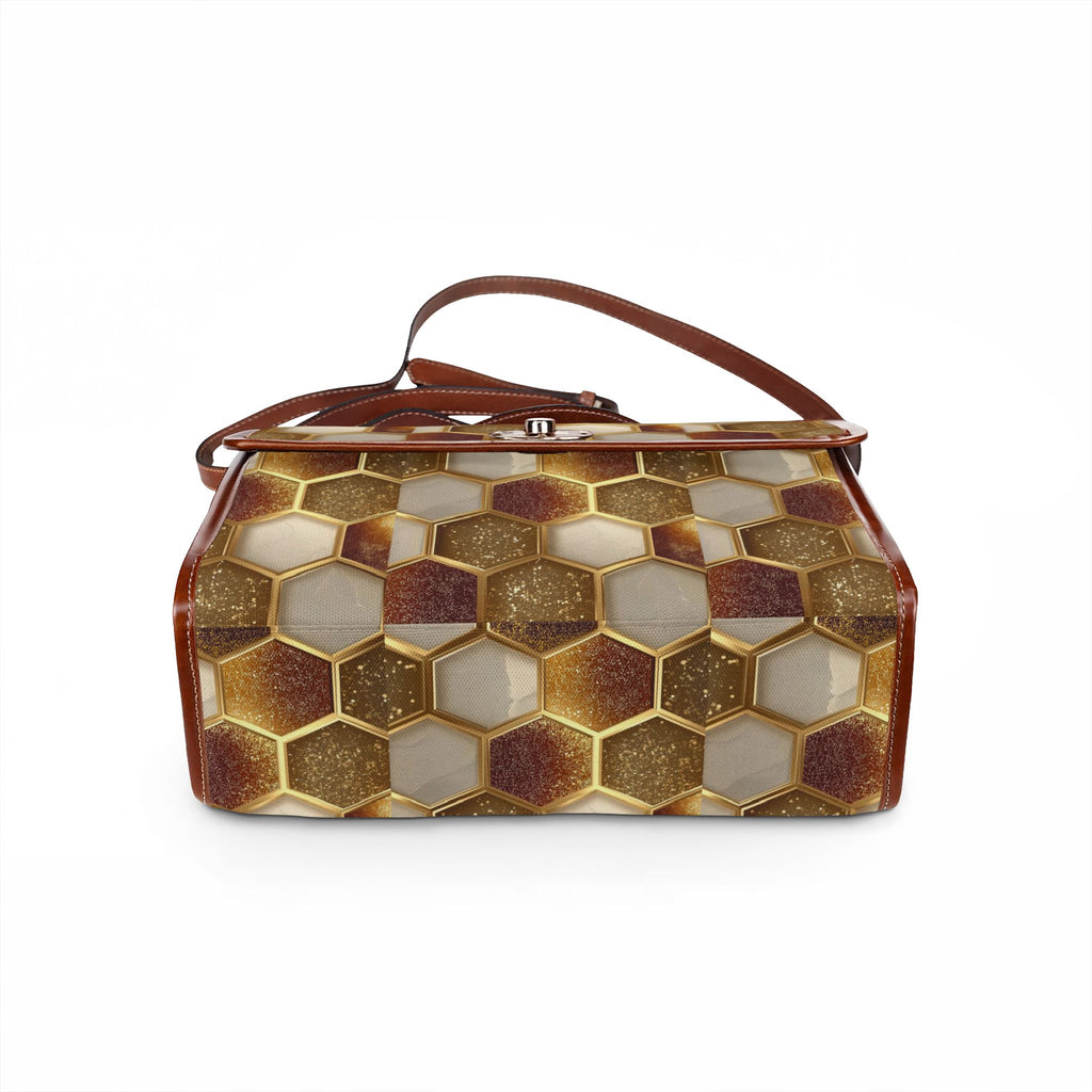 Canvas Satchel — Waterproof Geometric Plaid Pattern (Pink, Brown)