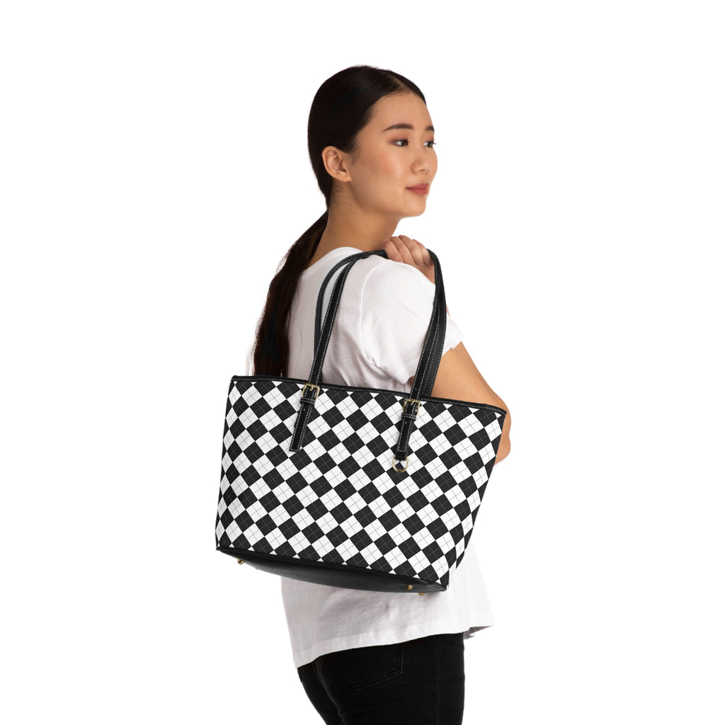 Black & White Checker PU Leather Shoulder Bag — Stylish Tote for Everyday Use