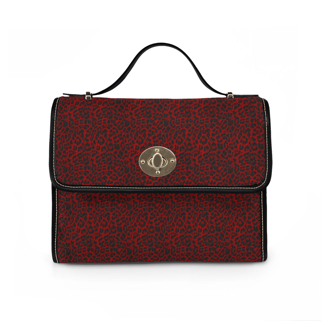 Red Leopard Print Waterproof Canvas Bag | Top Handle Crossbody Satchel