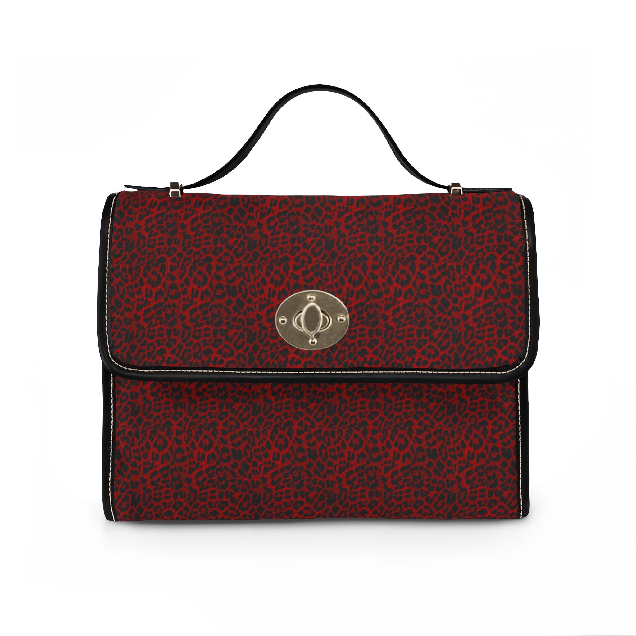 Red Leopard Print Waterproof Canvas Bag | Top Handle Crossbody Satchel
