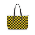 Yellow Black Checkered PU Shoulder Bag — Retro Checkerboard Tote