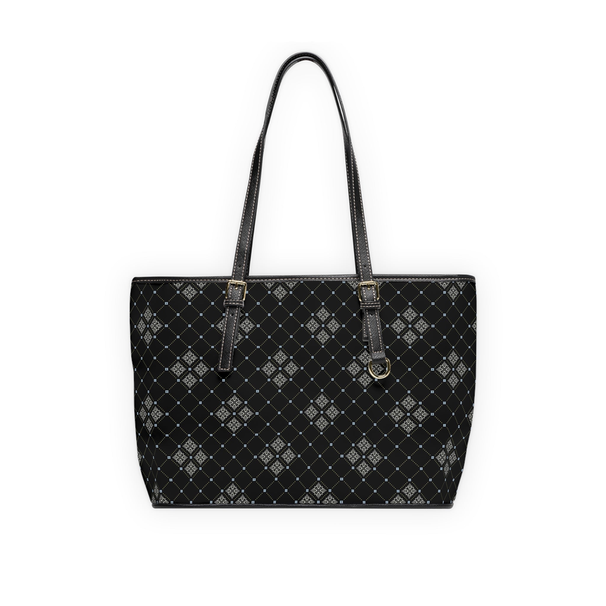 Black Argyle PU Leather Shoulder Bag – Stylish Tote for Work & Everyday