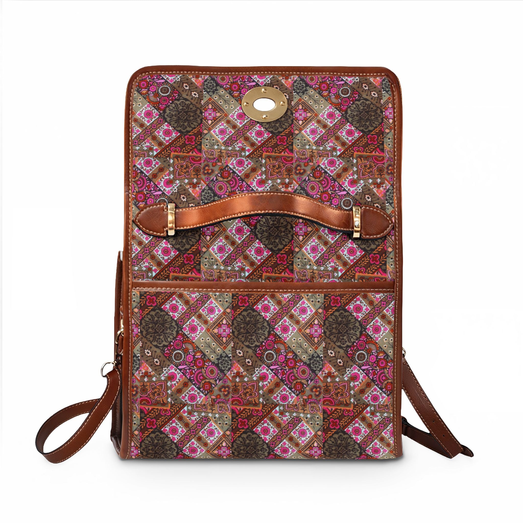 Waterproof Canvas Bag — Boho Patchwork Floral Satchel